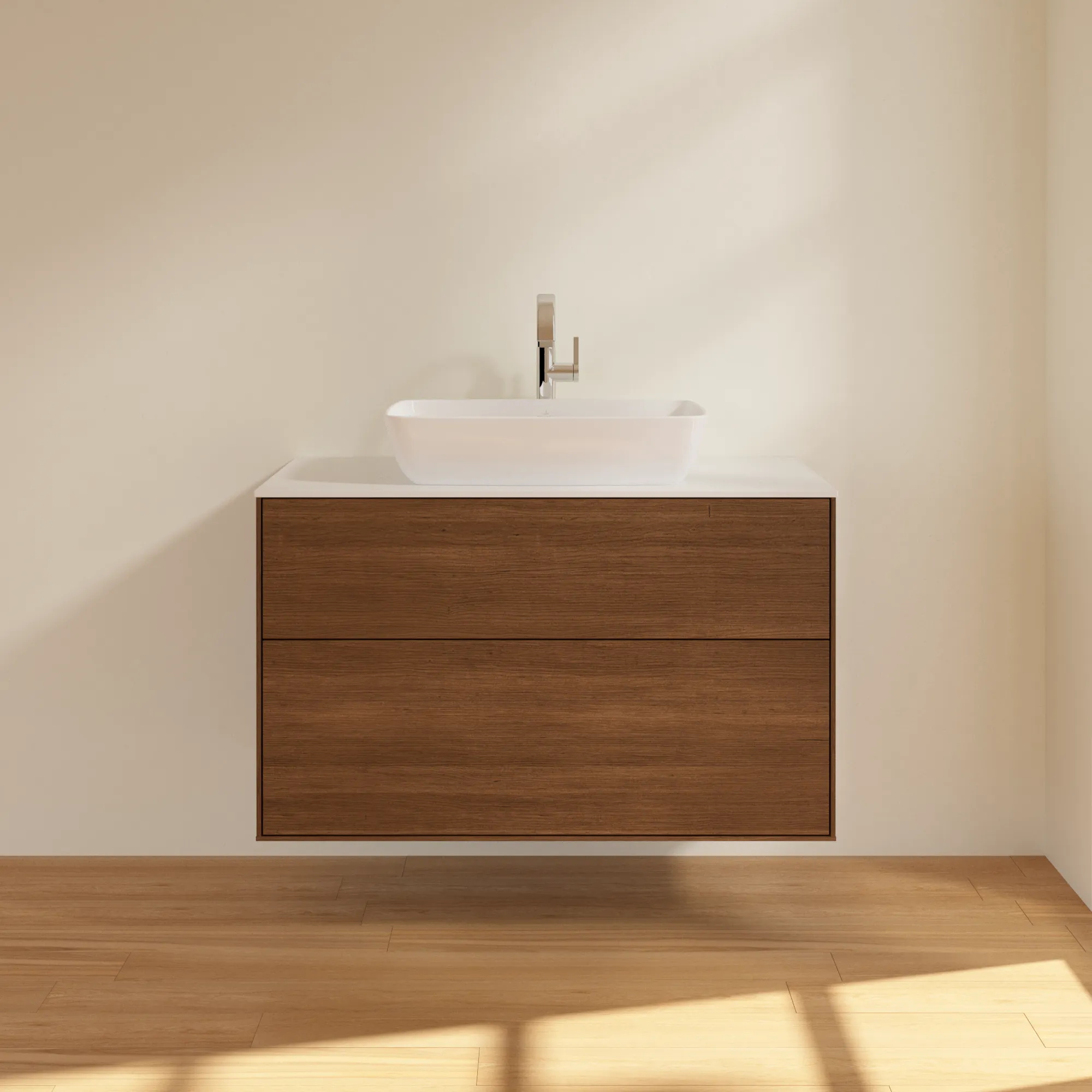 Villeroy & Boch Waschtischunterschrank „Finion“ für Schrankwaschtisch 1000 × 603 × 501 mm Walnut Veneer, für Becken mittig, mit Hahnlochbohrung