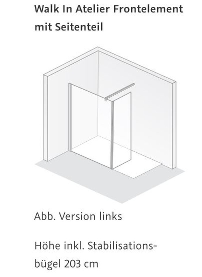 HSK Duschabtrennung Walk-In Frontelement mit Seitenteil „Atelier“ Walk in Glas Klar hell, H: 2000 mm HSK Duschabtrennung Walk-In Frontelement mit Seitenteil „Atelier“ Walk in Glas Klar hell, H: 2000 mm