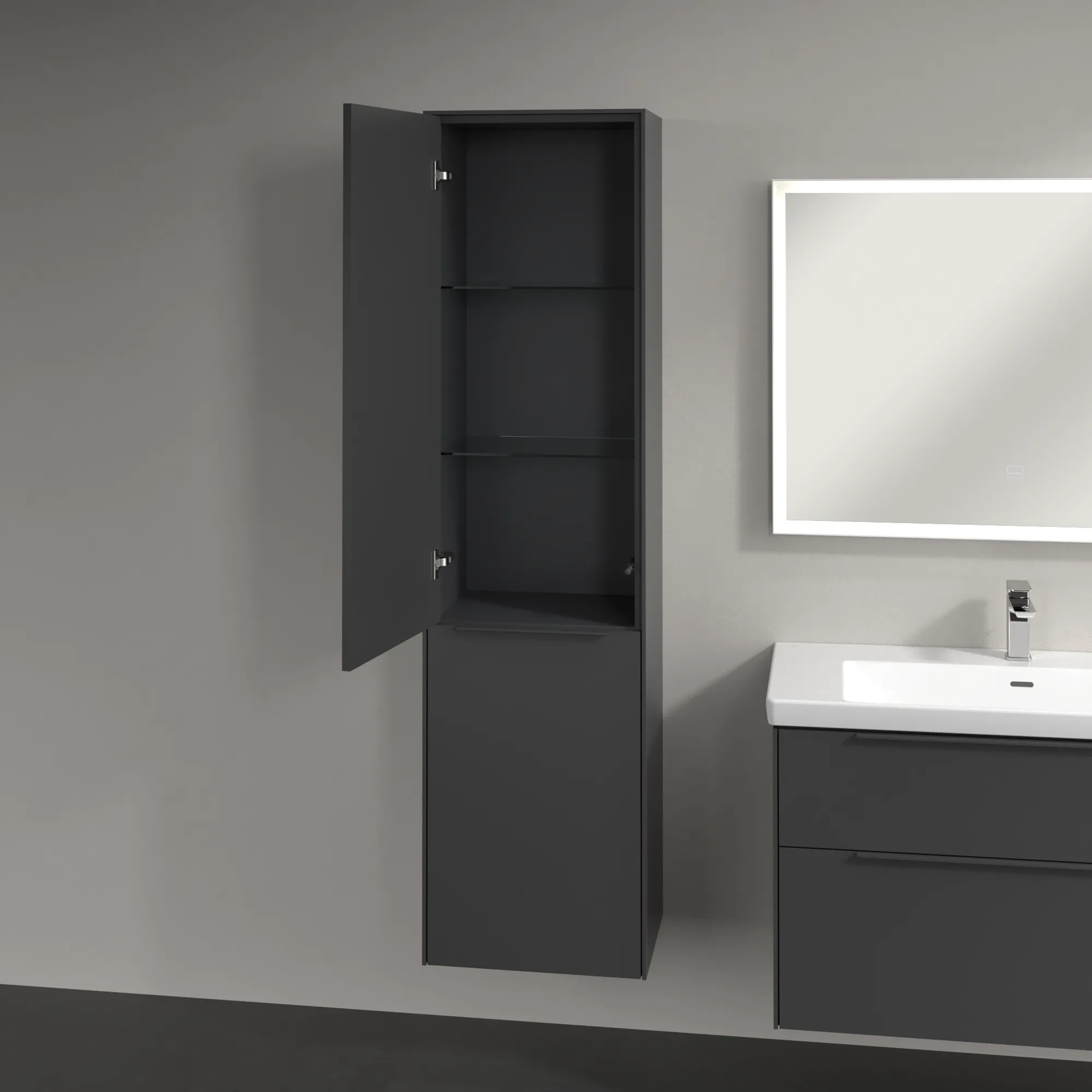 Villeroy & Boch Hochschrank mit Wäschekorb-Klappe „Subway 3.0“ 45 × 171 × 36,2 × 36,2 cm 1 Tür, 1 Wäscheklappe, 1 × fixer Fachboden, Anschlag: links, 2 × Glasfachboden, 1 Tür, Anschlag links