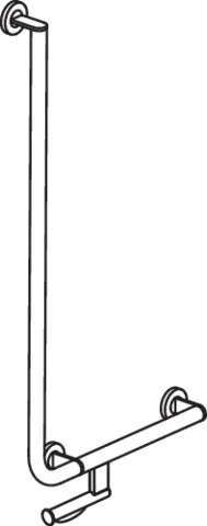 Winkelgriff mit Papierrollenhalter des Systems 900, Edelstahl, PVD, waagerechte Länge 500 mm, senkrechte Länge 1000 mm, D: 32 mm, Ausführung rechts, in Farbe CK (messing glänzend) Winkelgriff mit Papierrollenhalter des Systems 900, Edelstahl, PVD, waagerechte Länge 500 mm, senkrechte Länge 1000 mm, D: 32 mm, Ausführung rechts, in Farbe CK (messing glänzend)