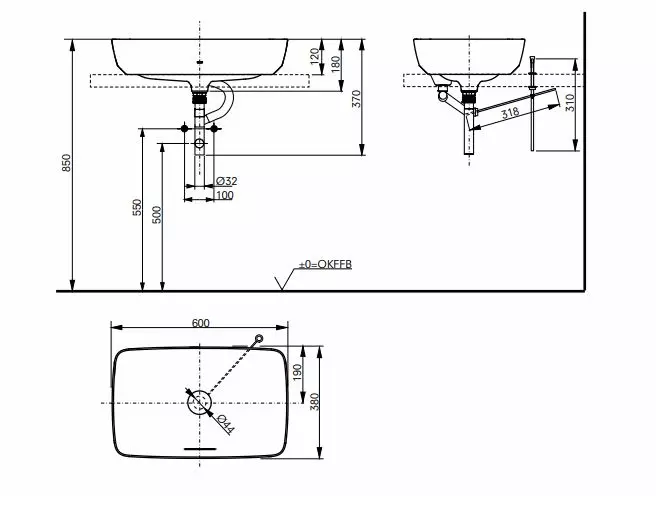 Toto Aufsatzwaschtisch „CE“ 600 × 380 × 120 mm