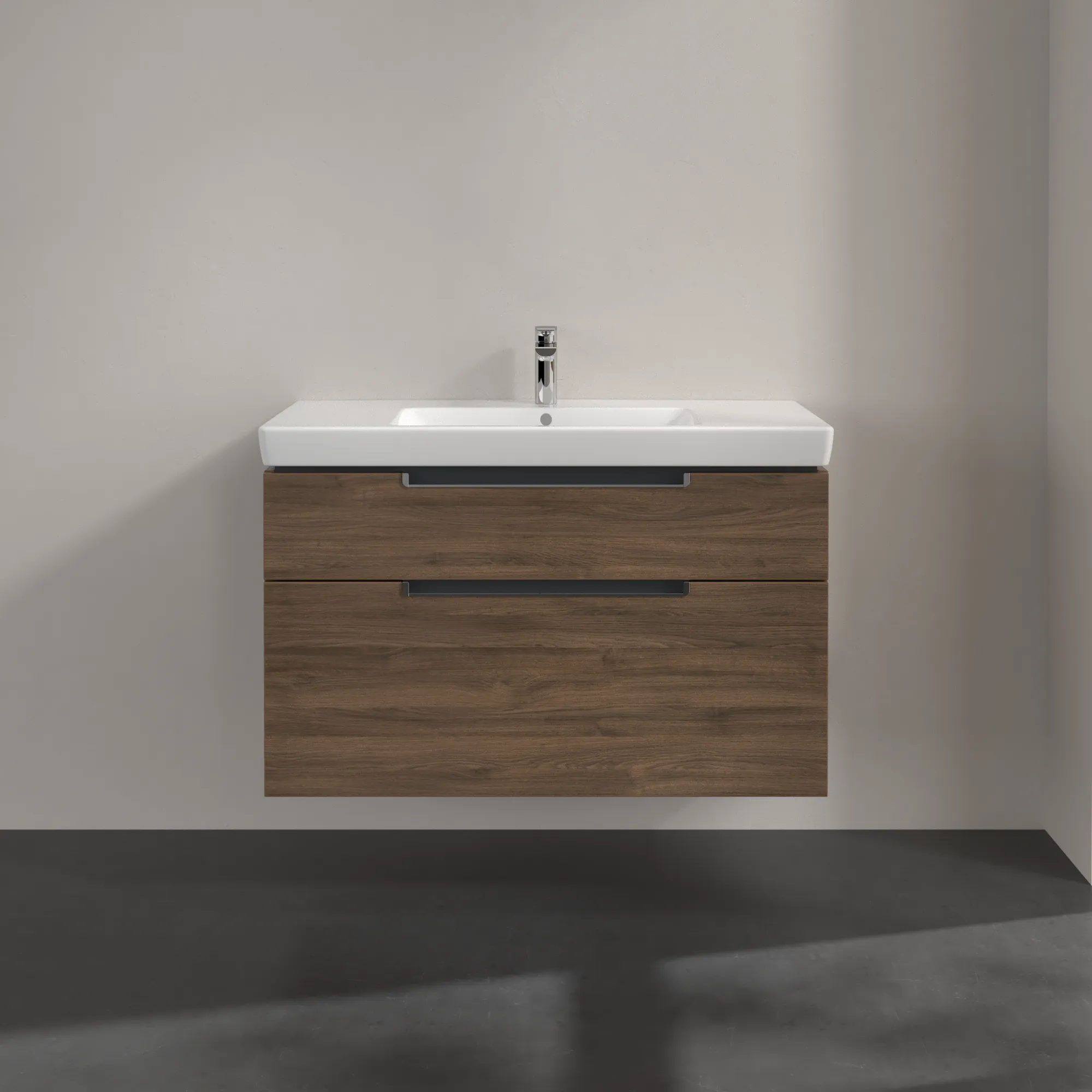 Villeroy & Boch Waschbeckenunterschrank Subway 2.0, Arizona Oak, 987 x 590 x 449 mm, 1 Waschbecken, mittig, 4 Auszüge mit SoftClosing, Wandmontage