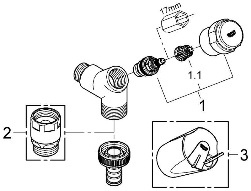 Original WAS Anschlussventil 41010, DN 15, Wandmontage, Fettkammer-Oberteil 1/2'' für den absperrbaren Schlauchanschluss, eigensicher, chrom