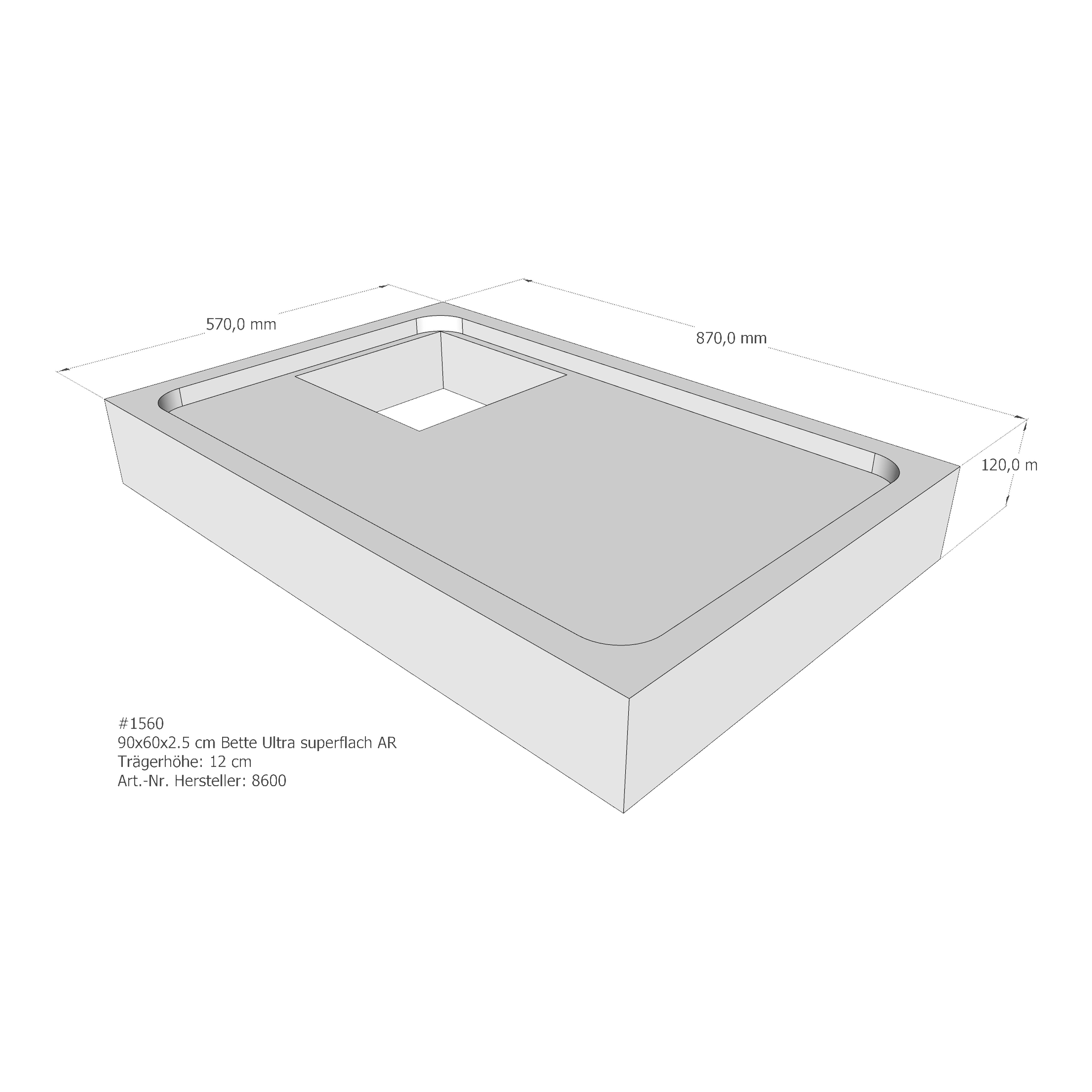 Duschwannenträger für Bette Ultra (superflach) 90 × 60 × 2,5 cm Breite: 60 cm / Länge: 90 cm Duschwannenträger für Bette Ultra (superflach) 90 × 60 × 2,5 cm Breite: 60 cm / Länge: 90 cm