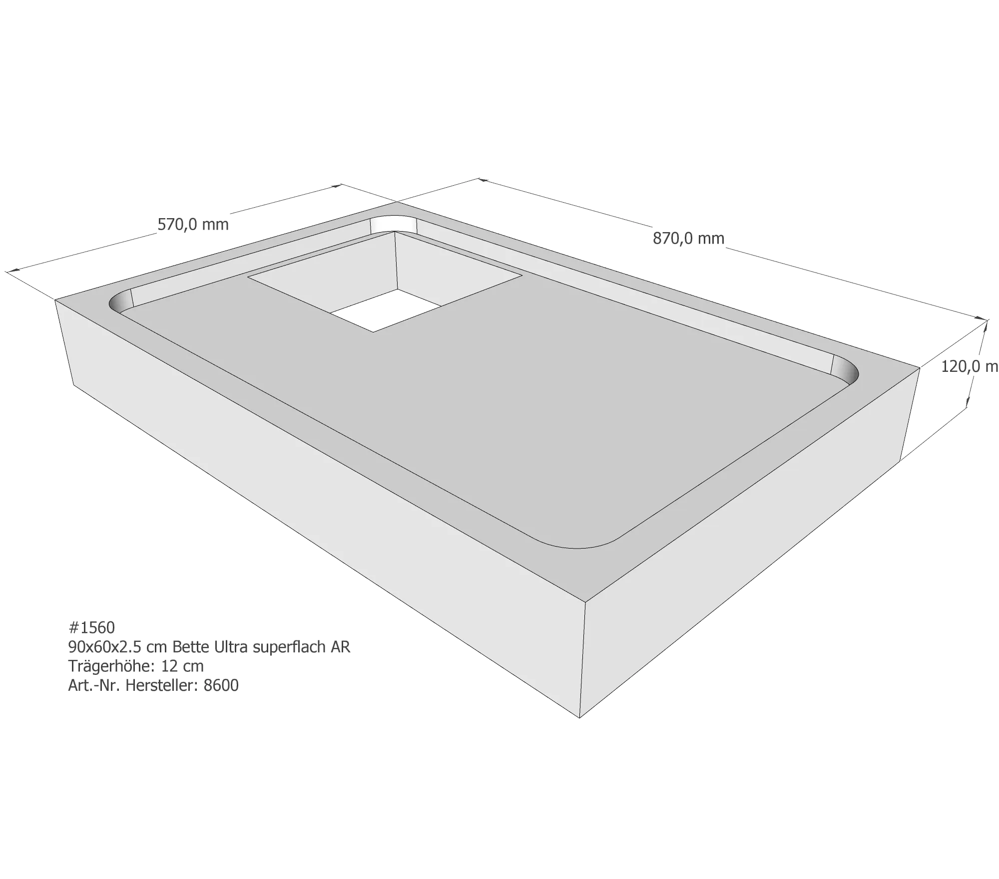 Duschwannenträger für Bette Ultra (superflach) 90 × 60 × 2,5 cm Breite: 60 cm / Länge: 90 cm Duschwannenträger für Bette Ultra (superflach) 90 × 60 × 2,5 cm Breite: 60 cm / Länge: 90 cm