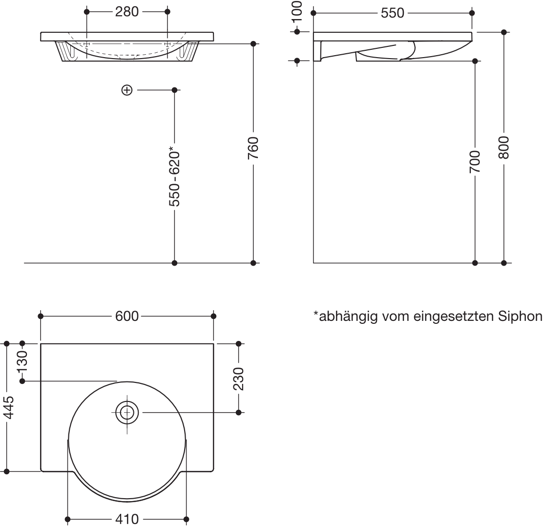 Wandwaschtisch 60 × 55 × 10 cm