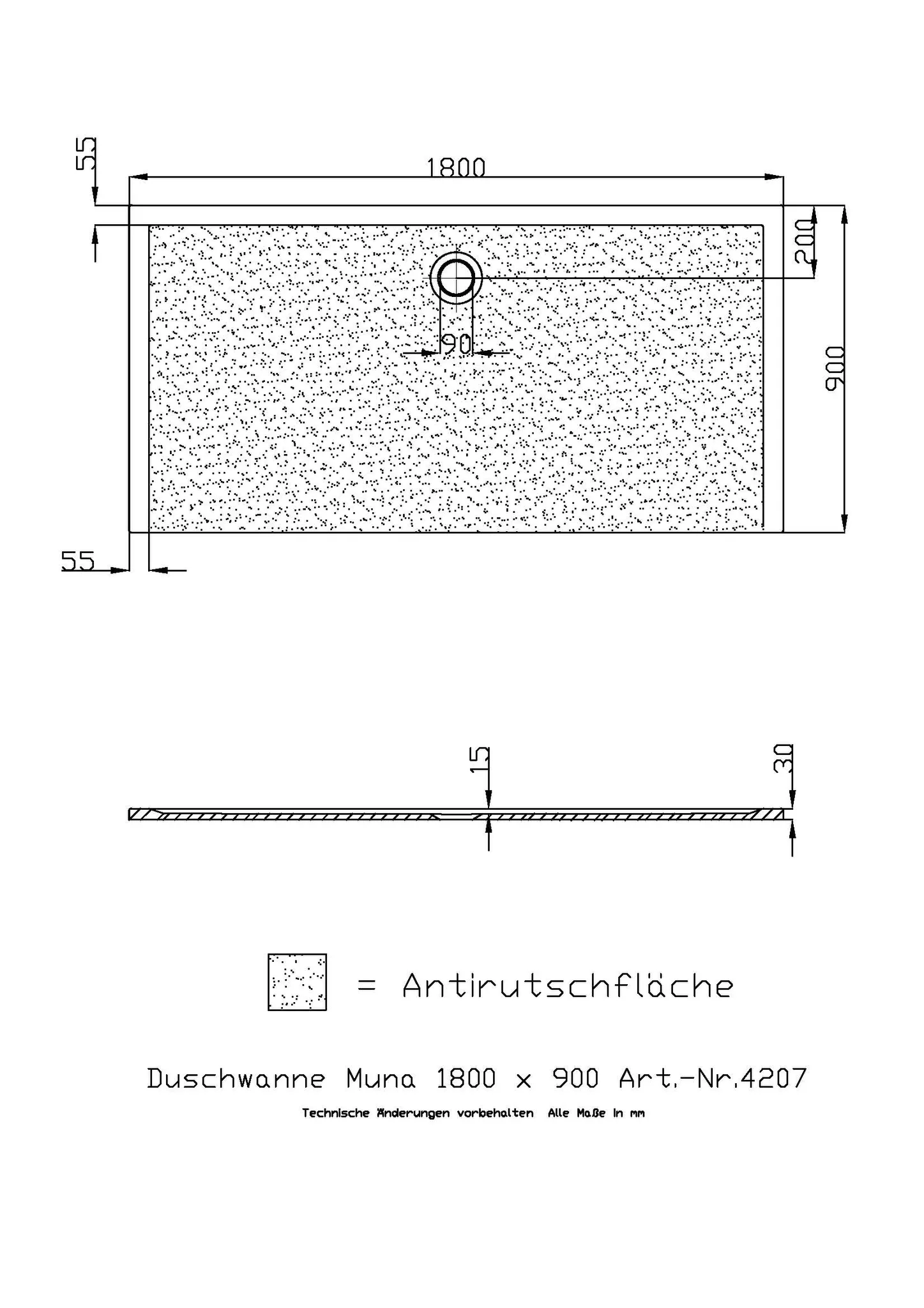 Hoesch Muna Duschwanne Mineralguss Solique, Weiß, 1800x900x30mm Hoesch Muna Duschwanne Mineralguss Solique, Weiß, 1800x900x30mm