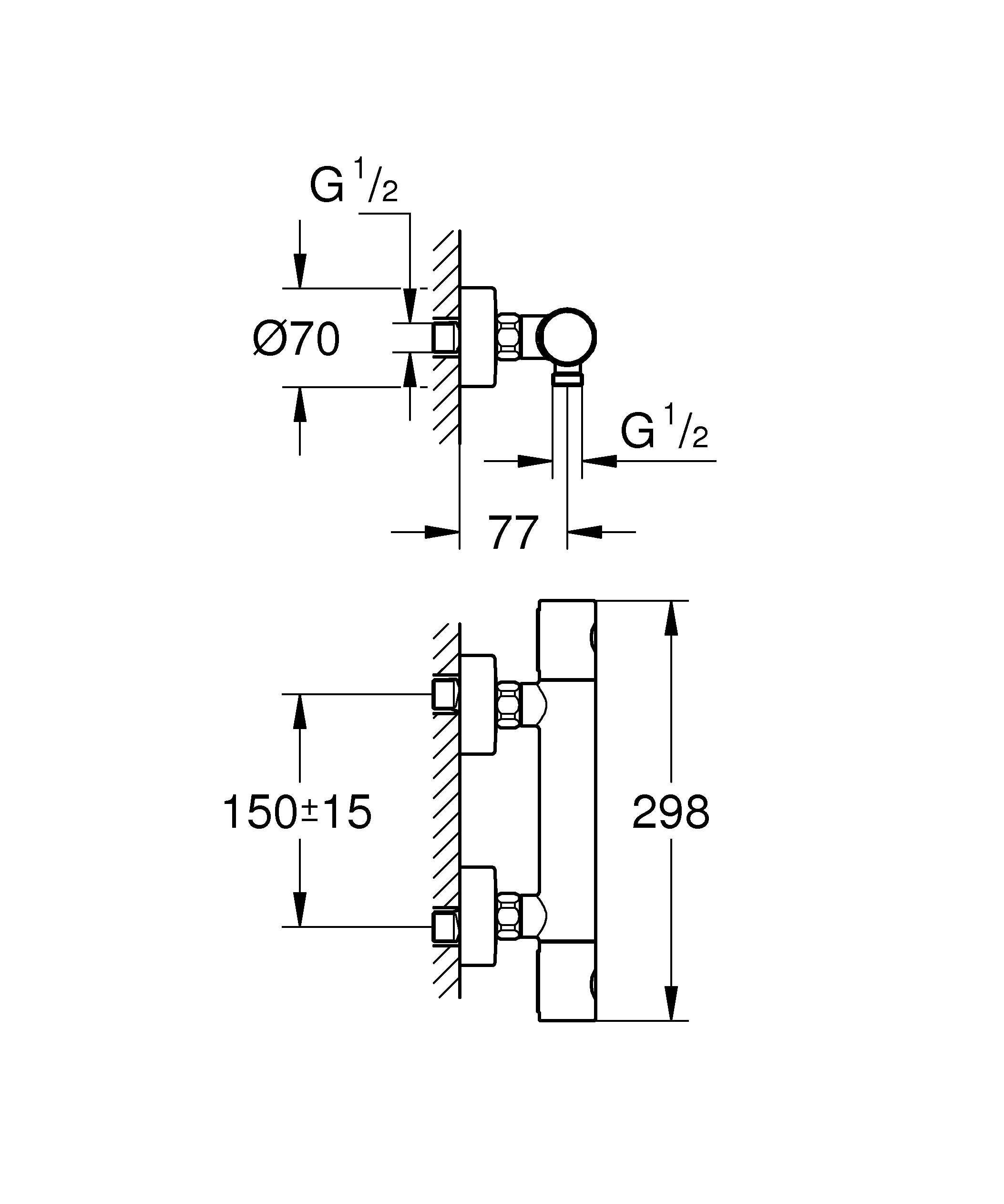 Thermostat-Brausebatterie Grohtherm 800 Cosmopolitan 34765, Wandmontage, chrom