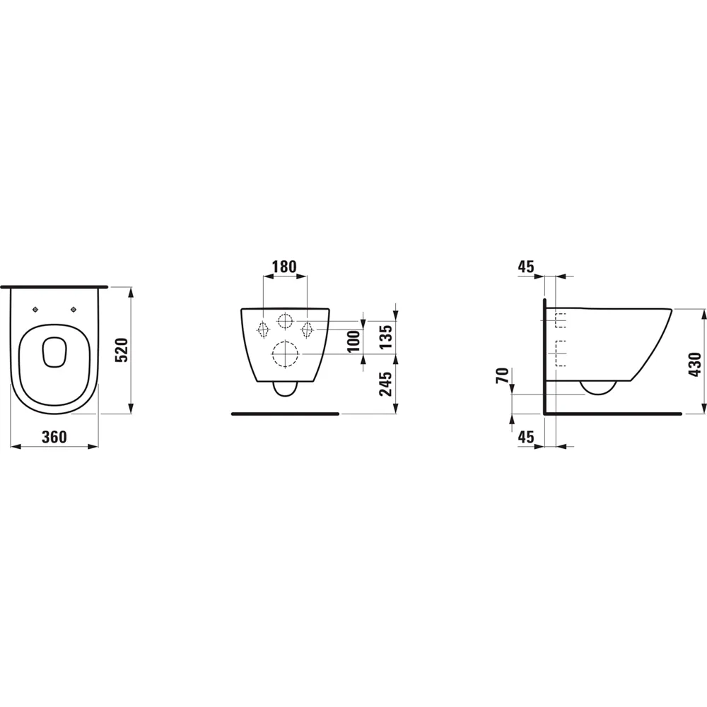 Tiefspül-WC wandhängend LUA 520x360 silent flush, spülrandlos, verdeckte Befestigung weiß
