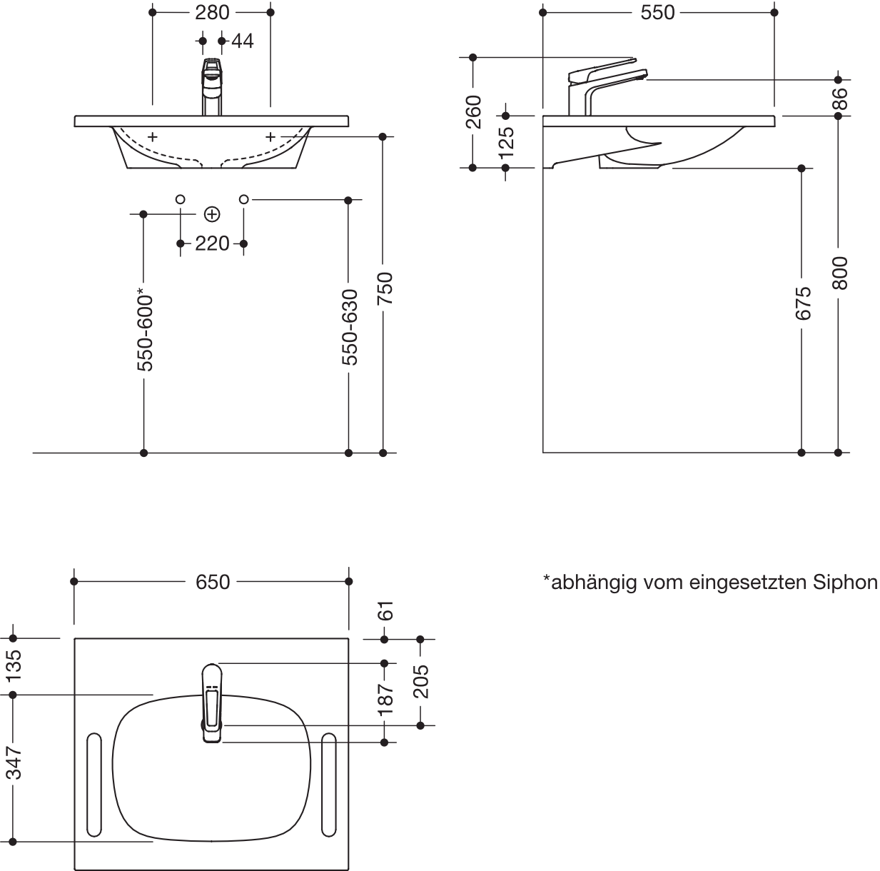 Set-Waschtisch und Armatur 65 × 55 × 12,5 cm