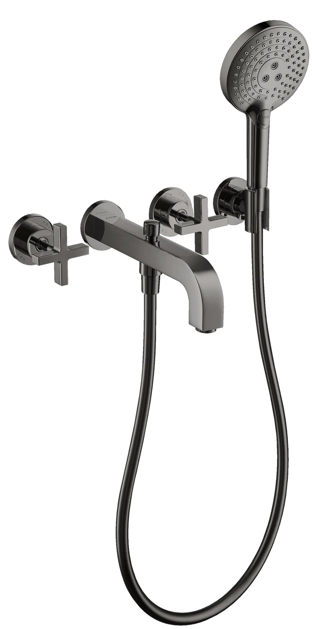 Hansgrohe AXOR Citterio 3-Loch Wannenarmatur Polished Black Chrome, Ausladung 222 mm, Wandmontage