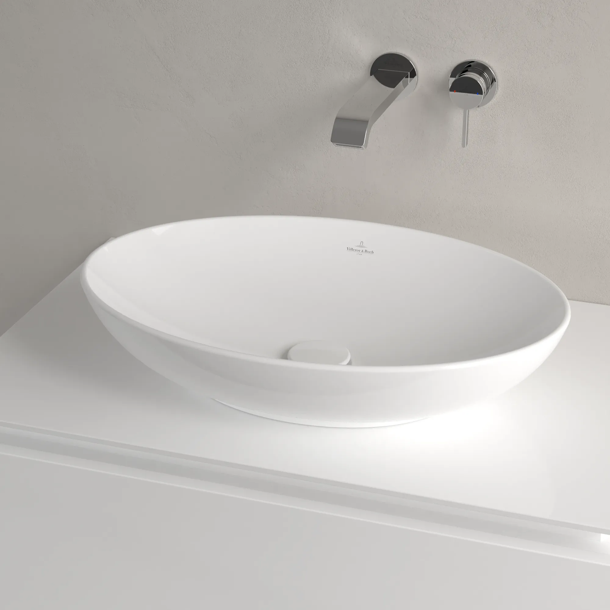 Villeroy & Boch Aufsatzwaschtisch aus TitanCeram „Loop & Friends“ 560 × 380 × 150 mm, ohne Hahnlochbohrung in Weiß Alpin