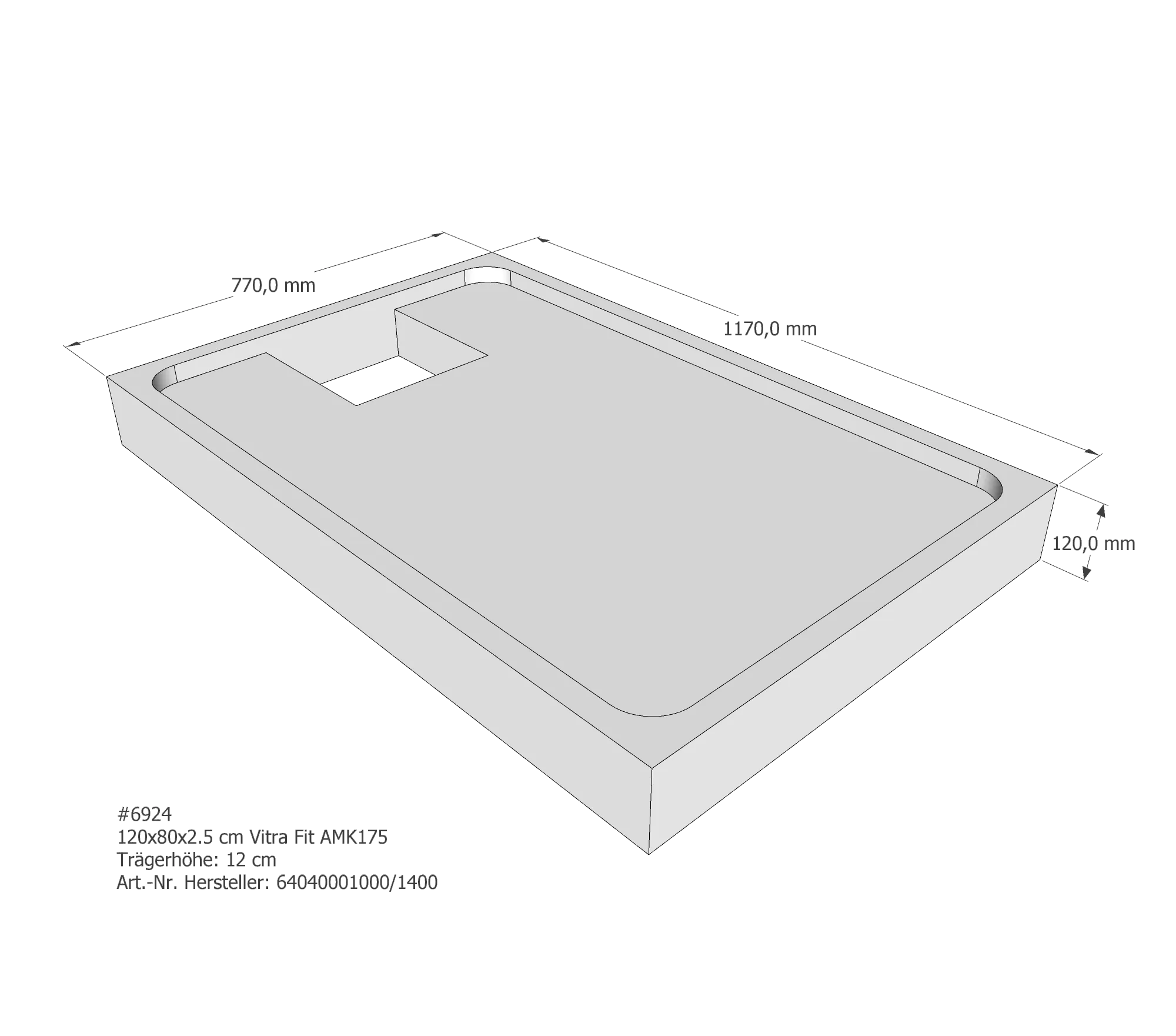 Duschwannenträger für VitrA Fit 120 × 80 × 2,5 cm Duschwannenträger für VitrA Fit 120 × 80 × 2,5 cm