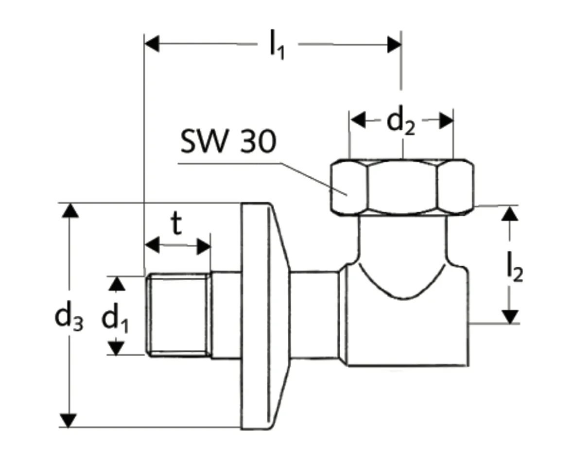 Wasserzähler-Anschlussbogen, Schubrosette Ø 54 mm, DN 15 G 1/2 AG, DN 20 G 3/4 IG, chrom