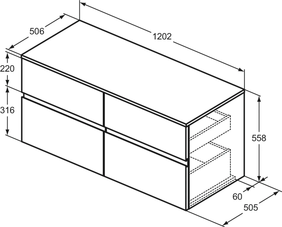 Ideal Standard Waschtischunterschrank „Finesse“ 120,2 × 55,8 × 50,5 cm Eiche weiß Ideal Standard Waschtischunterschrank „Finesse“ 120,2 × 55,8 × 50,5 cm Eiche weiß