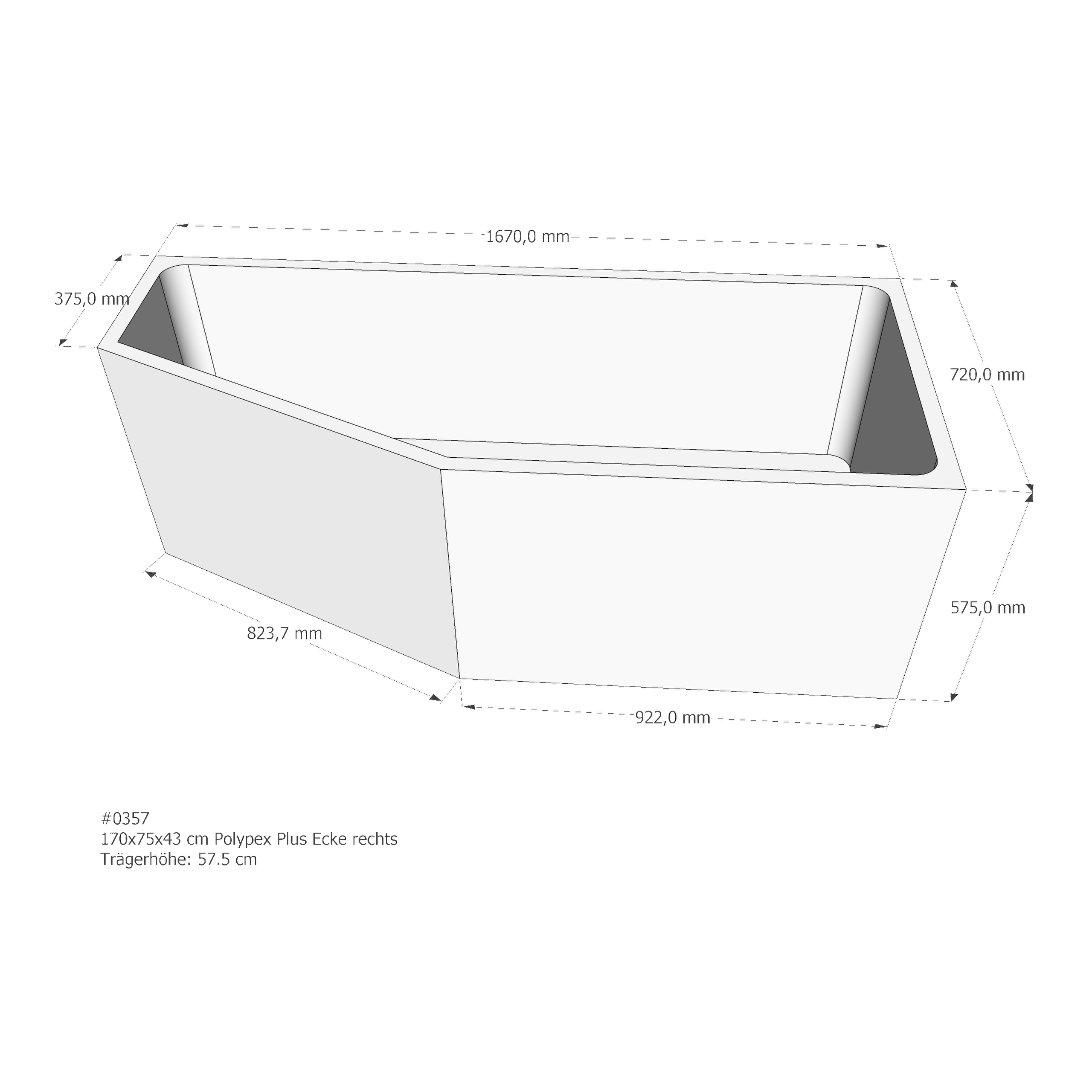 Badewannenträger für Polypex Plus Ecke rechts 170 × 75 × 43 cm