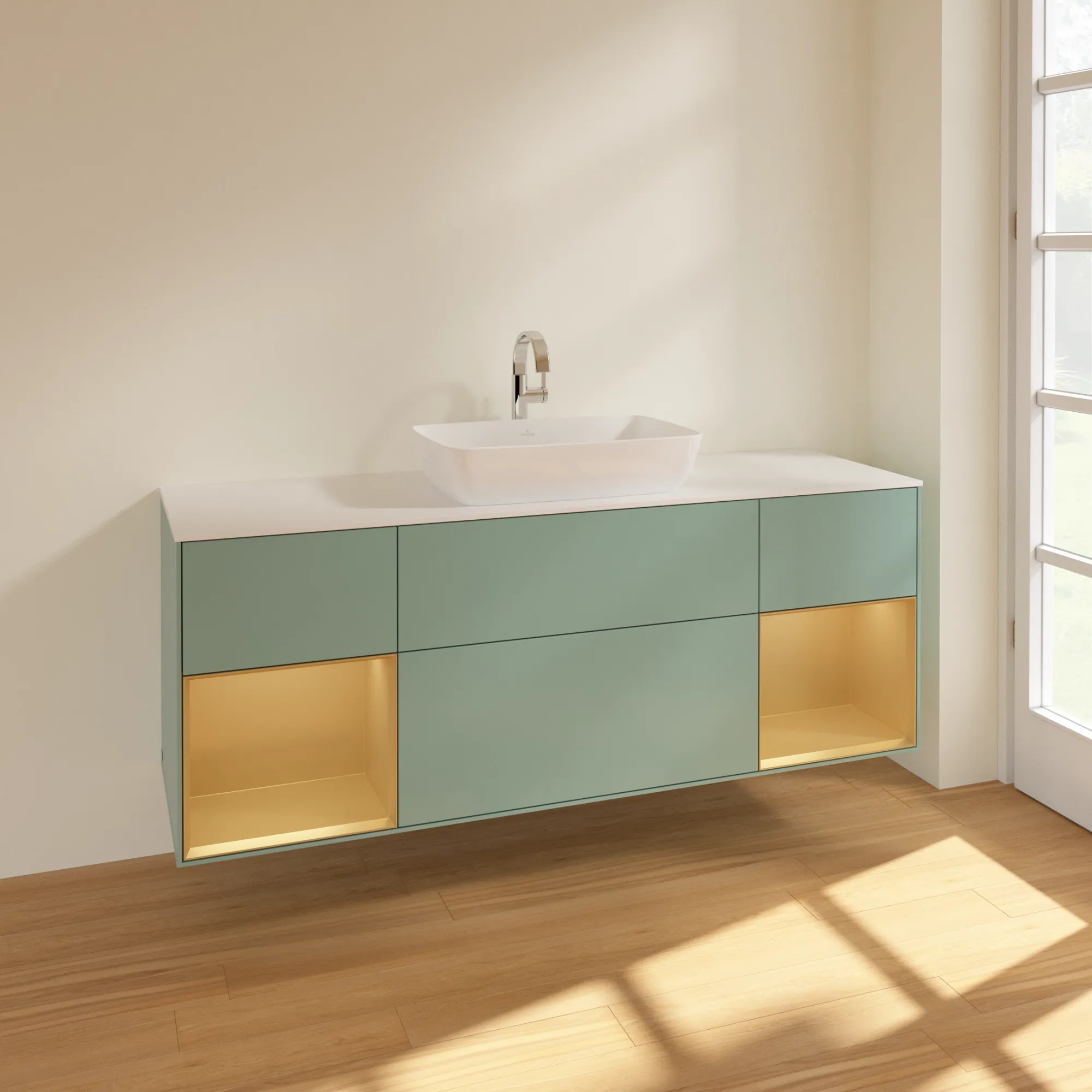 Villeroy & Boch Waschtischunterschrank „Finion“ für Schrankwaschtisch 1600 × 603 × 501 mm Olive Matt Lacquer, für Becken mittig, mit Hahnlochbohrung Villeroy & Boch Waschtischunterschrank „Finion“ für Schrankwaschtisch 1600 × 603 × 501 mm Olive Matt Lacquer, für Becken mittig, mit Hahnlochbohrung
