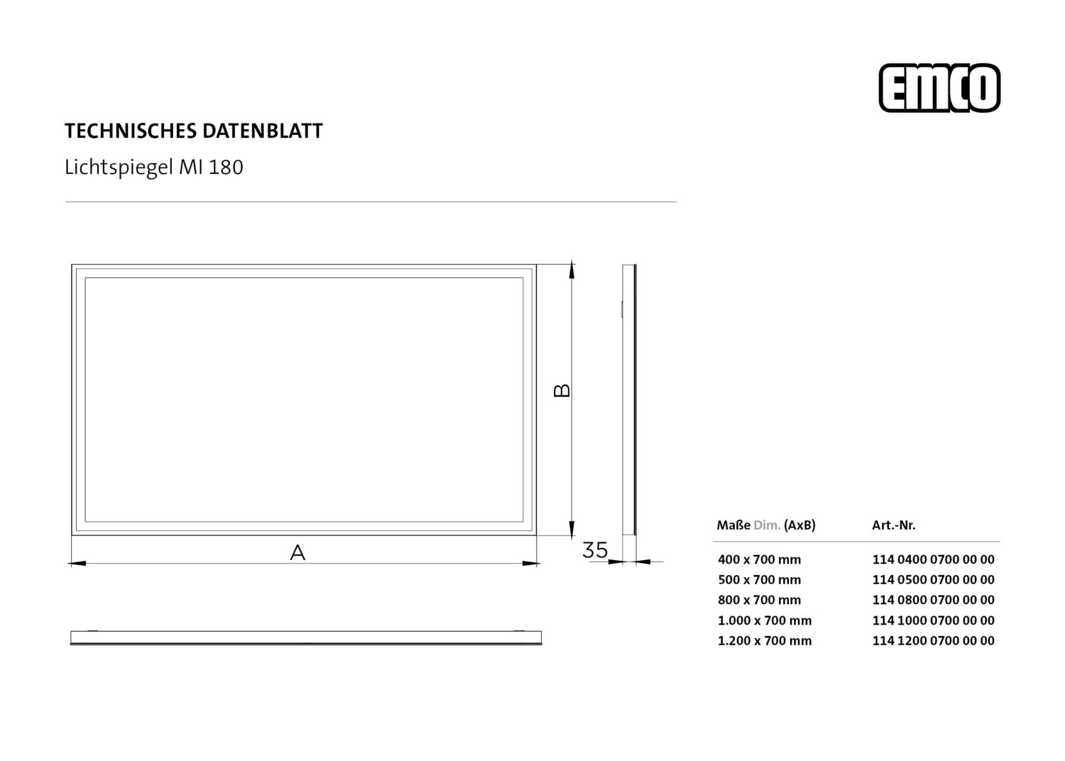 emco Lichtspiegel „MI 180“ 40 × 70 cm