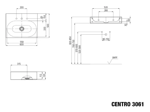 Wandwaschtisch „Centro“ 60 × 50 cm, mit Hahnlochbohrung in cool grey 70, mit Perl-Effekt Wandwaschtisch „Centro“ 60 × 50 cm, mit Hahnlochbohrung in cool grey 70, mit Perl-Effekt