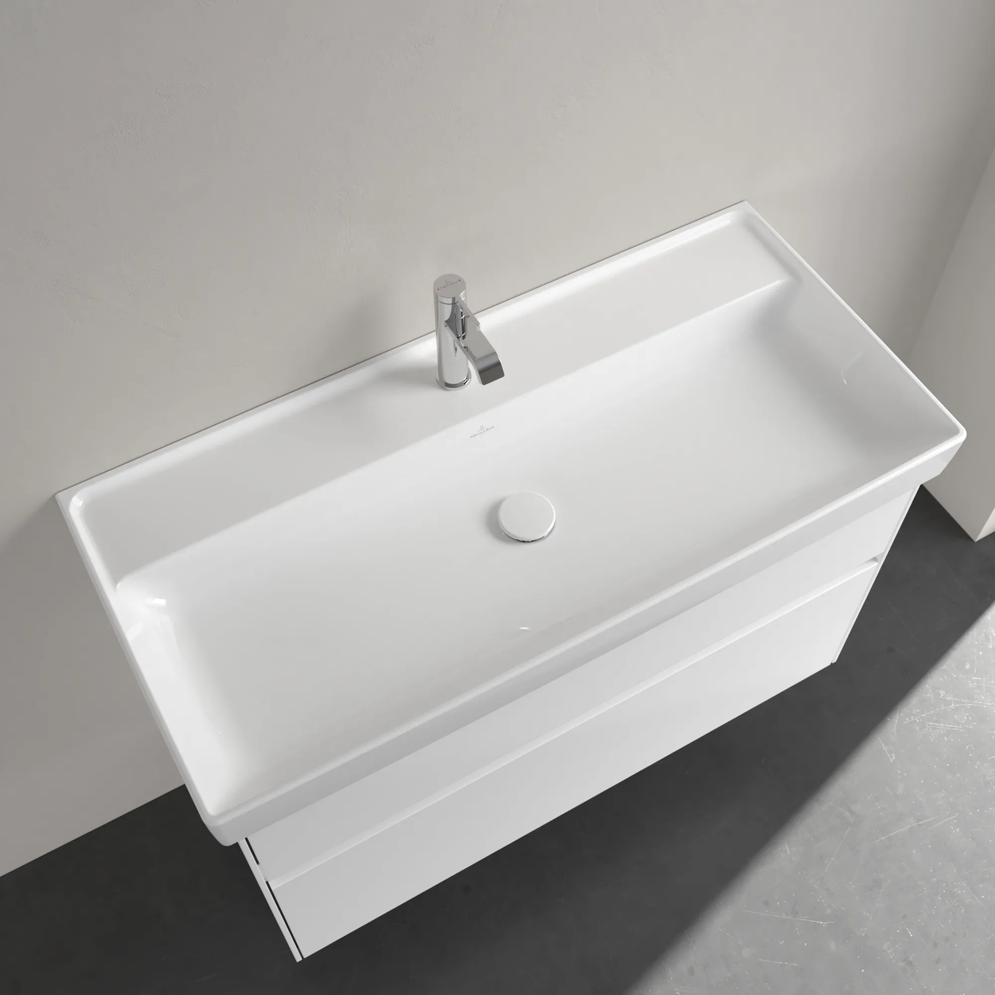 Villeroy & Boch Schrankwaschtisch aus TitanCeram „Collaro“ 1000 × 470 × 160 mm, mit Hahnlochbohrung, Hahnlochposition mittig in Weiß Alpin Villeroy & Boch Schrankwaschtisch aus TitanCeram „Collaro“ 1000 × 470 × 160 mm, mit Hahnlochbohrung, Hahnlochposition mittig in Weiß Alpin