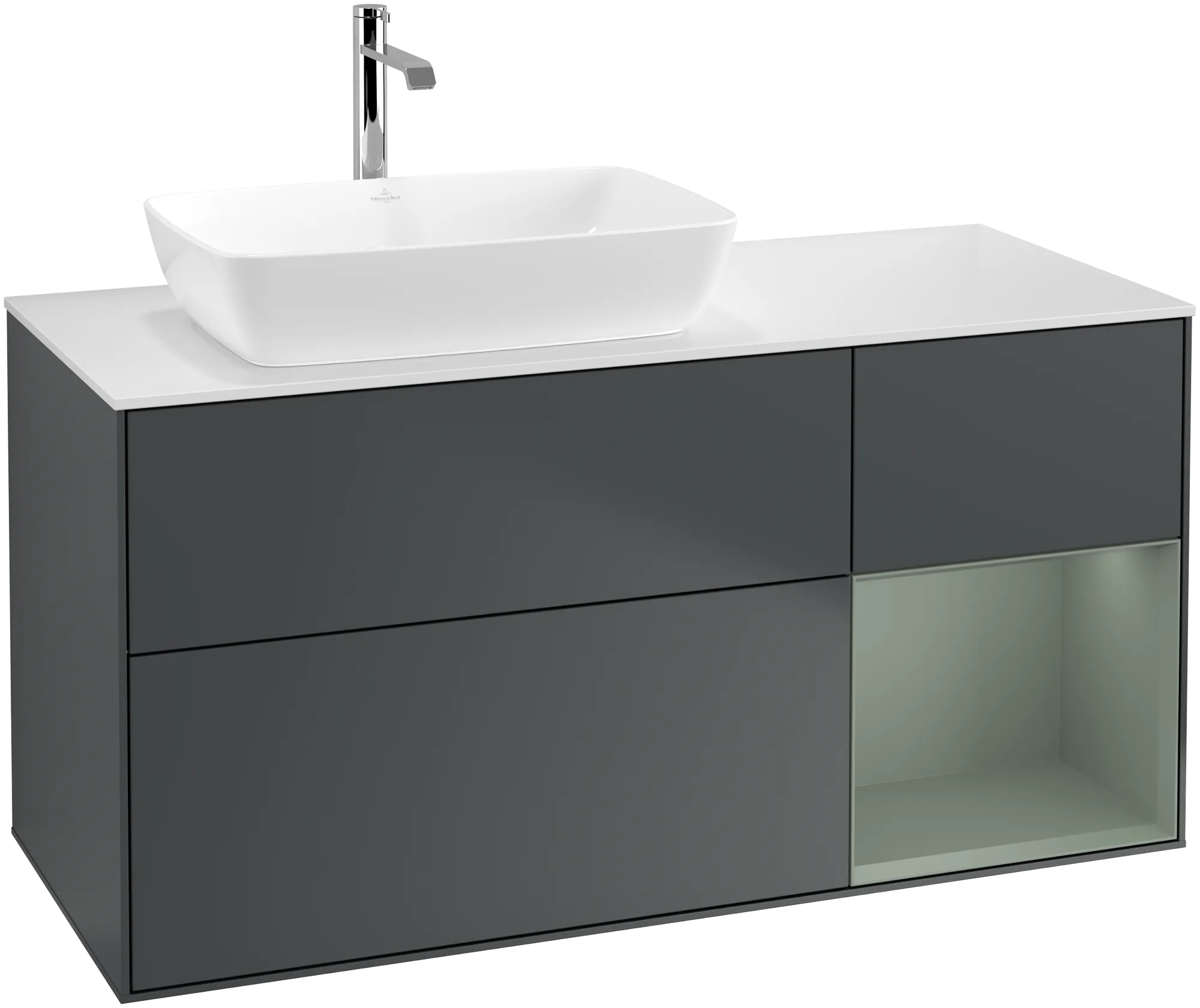 Villeroy & Boch Finion Waschbeckenunterschrank F81, 1200x603x501mm, Midnight Blue Matt Lacquer/Olive Matt Lacquer/Glass White Matt