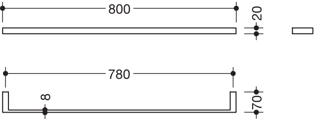 Badetuchhalter, Edelstahl, pulverbeschichtet, Breite 800 mm, Höhe 20 mm, Tiefe 70 mm, in Farbe DC (Schwarz tiefmatt)