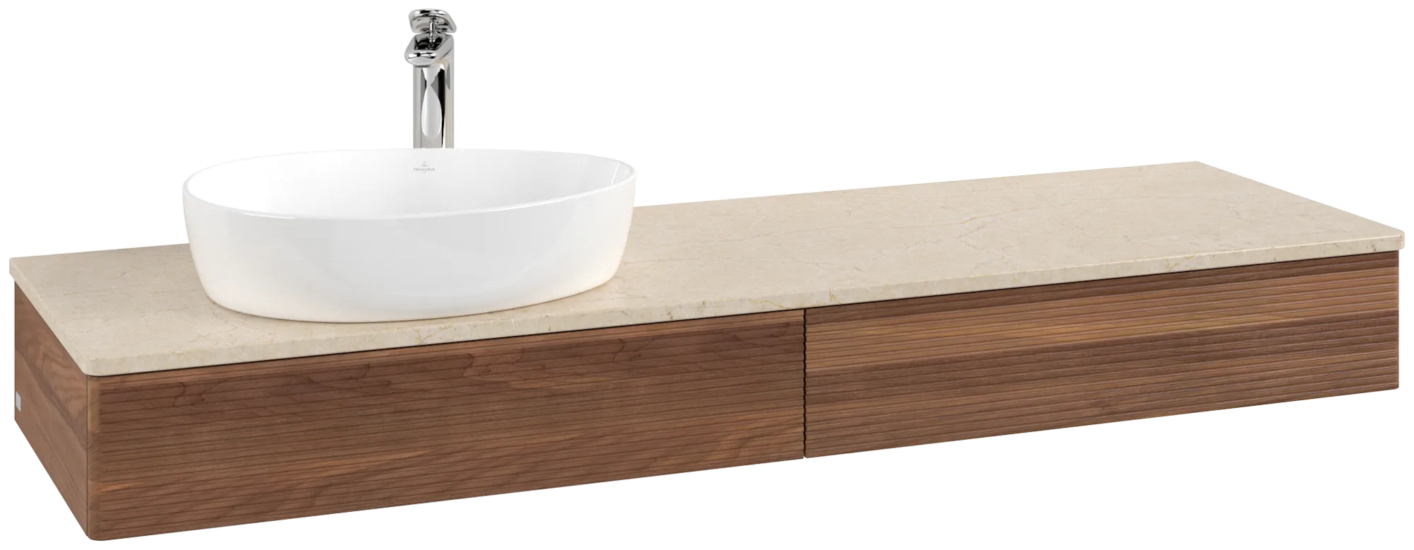 Villeroy & Boch Antao Waschbeckenunterschrank L15_5, Warm Walnut/Botticino, 1600x190x500mm
