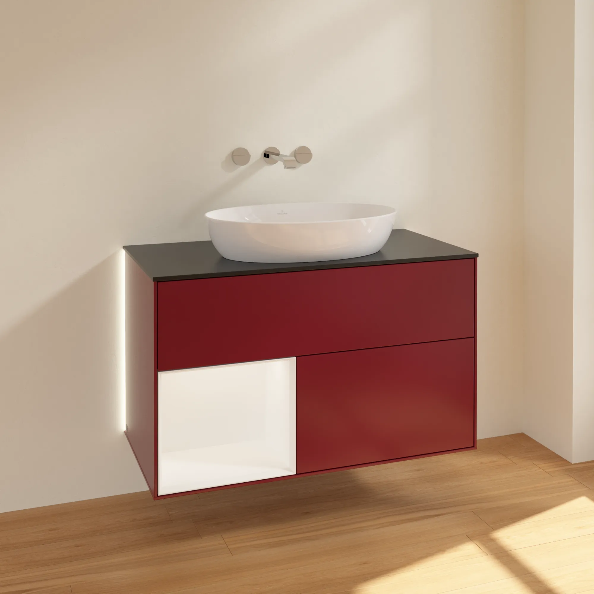 Villeroy & Boch Waschtischunterschrank „Finion“ für Schrankwaschtisch 1000 × 603 × 501 mm Peony Matt Lacquer, für Becken mittig, ohne Hahnlochbohrung