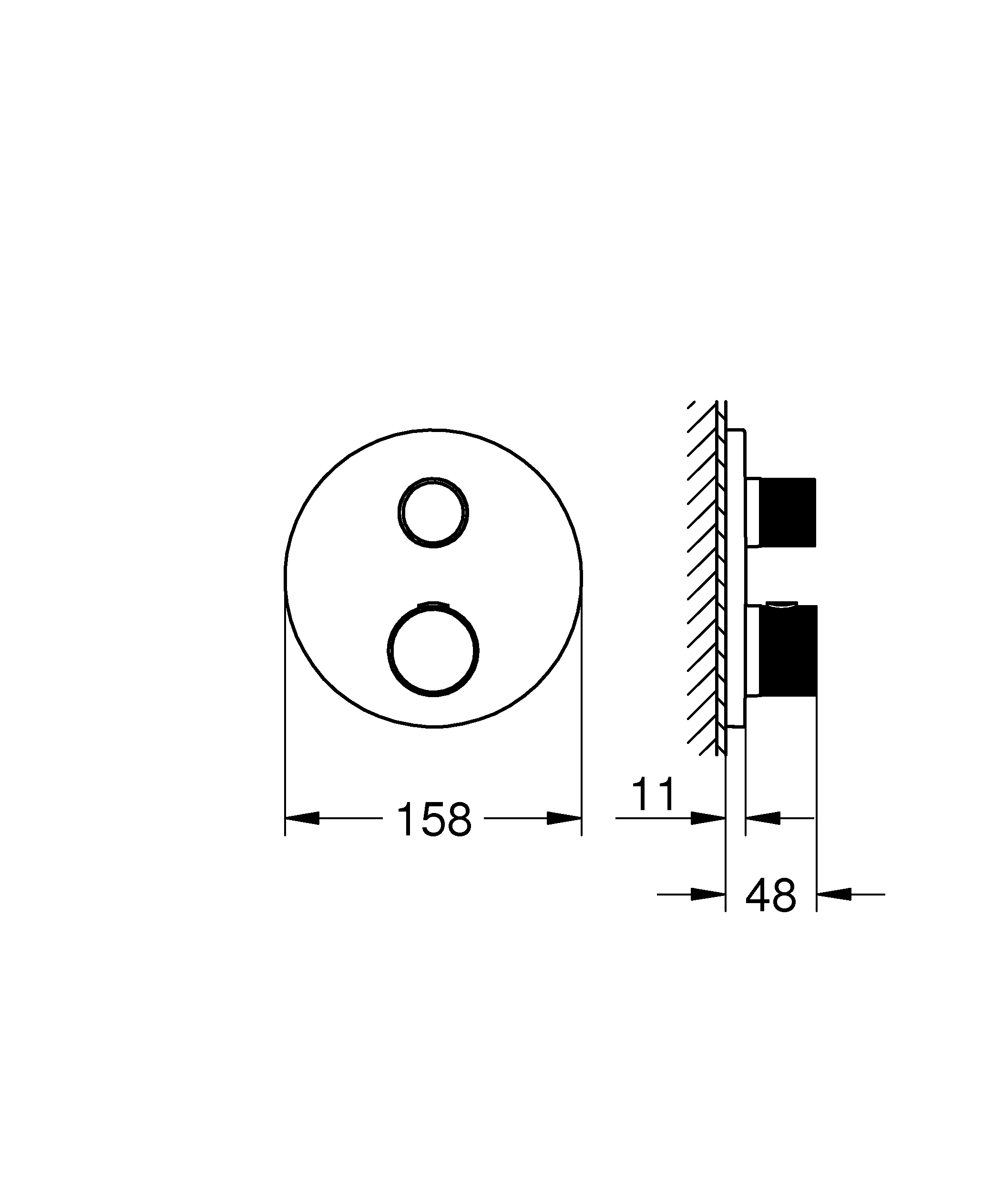 Thermostat-Brausebatterie Atrio Private Collection 24396, integrierter 2-Wege-Umstellung, Knopfbetätigung mit Metalleinlagen, Fertigmontageset fürRapido SmartBox, chrom