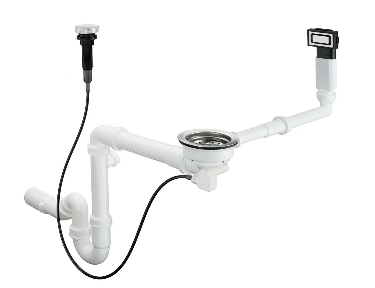 Hansgrohe D14-11 Automatische Ab- und Überlaufgarnitur, Edelstahl, Durchmesser 40/50 mm, 1 1/2" mit Raumsparablaufbogen und Röhrengeruchverschluss