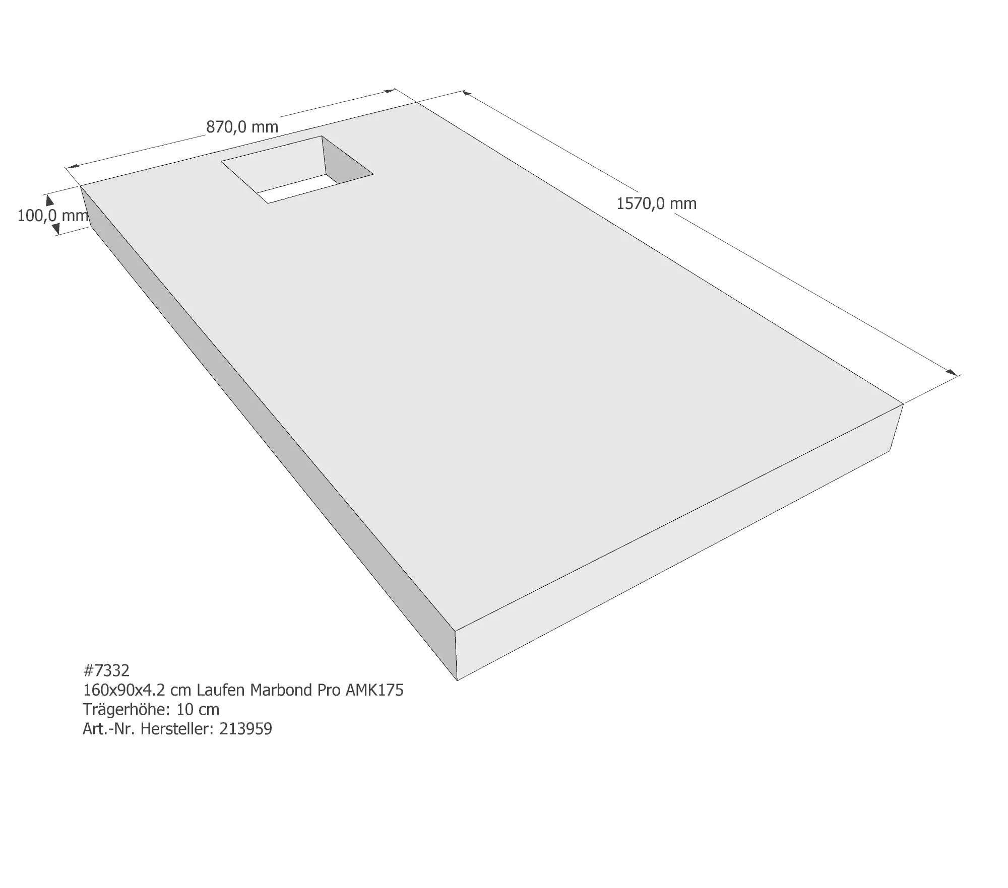 Duschwannenträger passend für Laufen Marbond_Pro 160 × 90 × 4,2 cm