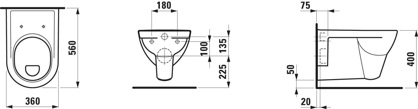 Flachspül-WC wandhängend PRO 360x560 weiß