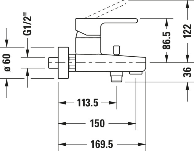 B.2 Einhebel-Wannenmischer Aufputz Ausladung 150 Breite 181,5 mm