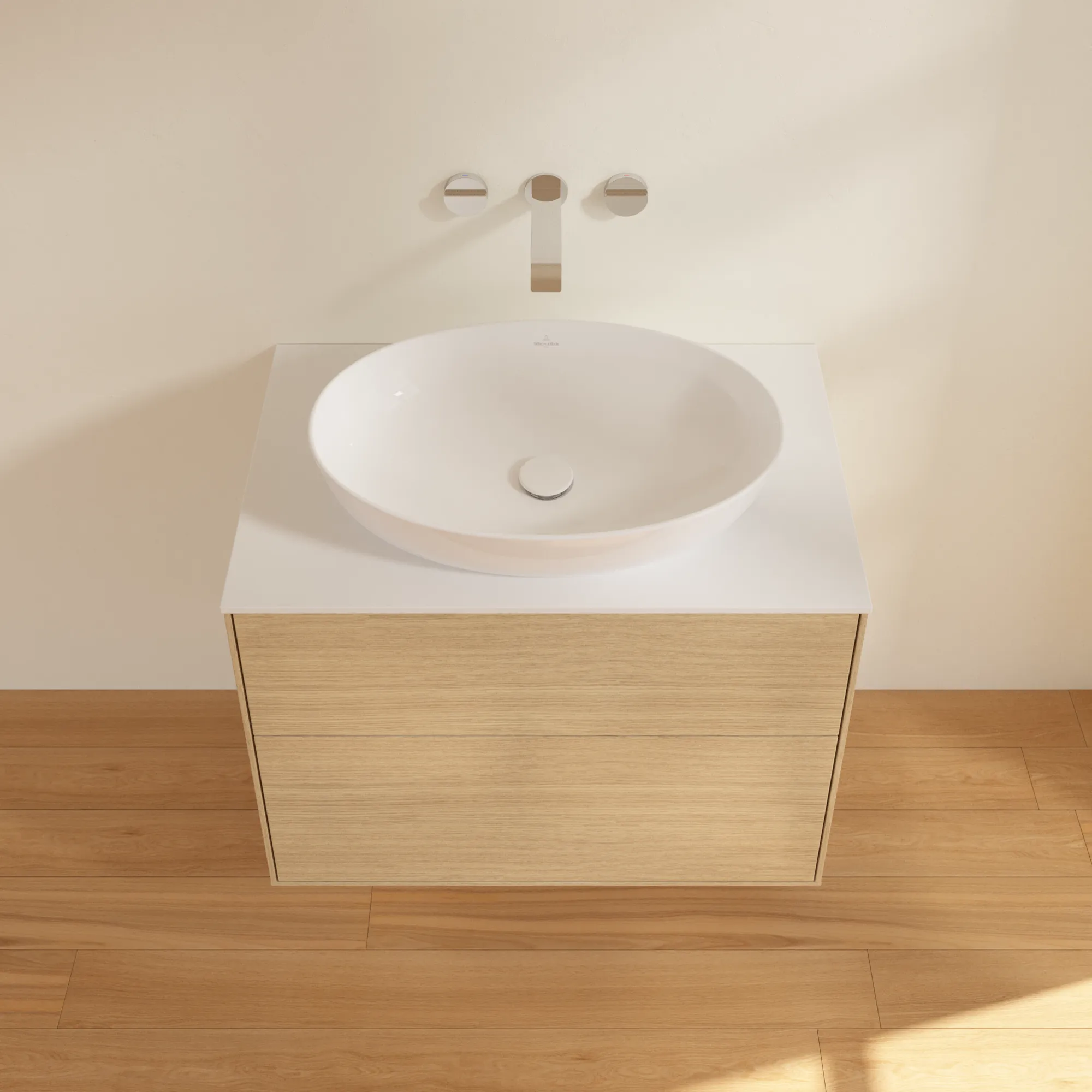 Villeroy & Boch Finion Waschbeckenunterschrank F99, 800 x 603 x 501 mm, Oak Veneer / Glass White Matt