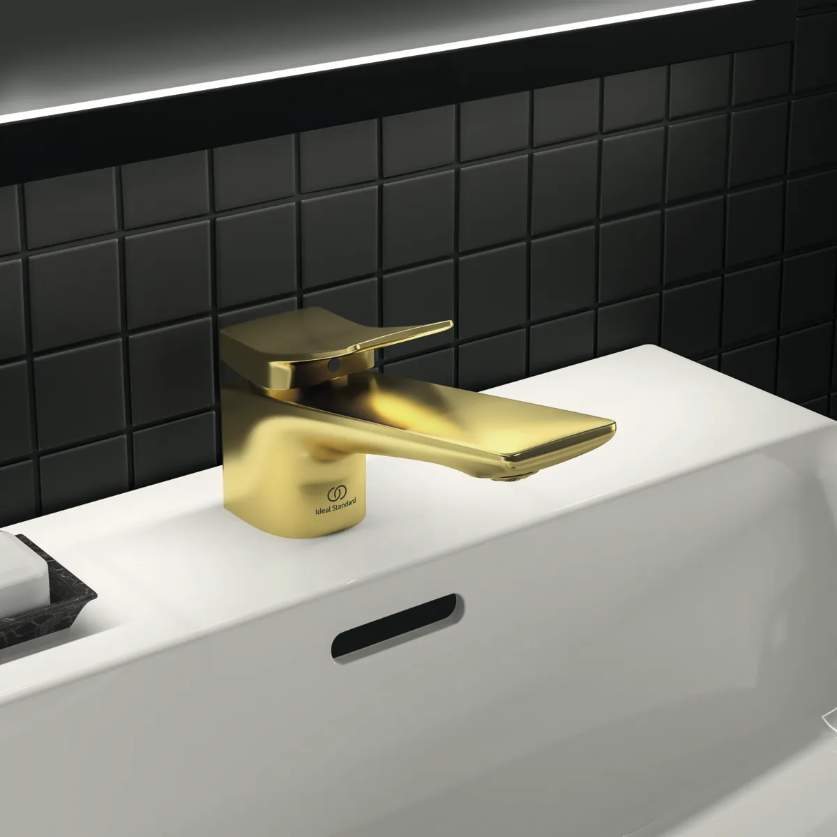 Waschtischarmatur Conca, mit Ablaufgarnitur, Ausladung 132mm, Brushed Gold Waschtischarmatur Conca, mit Ablaufgarnitur, Ausladung 132mm, Brushed Gold