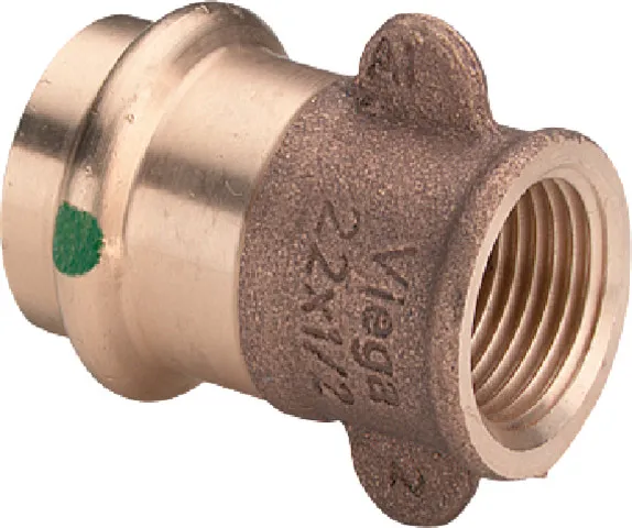 „Sanpress“ Übergangsstück mit Flügelverschraubung und Innengewinde 22 mm × 1/2″ „Sanpress“ Übergangsstück mit Flügelverschraubung und Innengewinde 22 mm × 1/2″