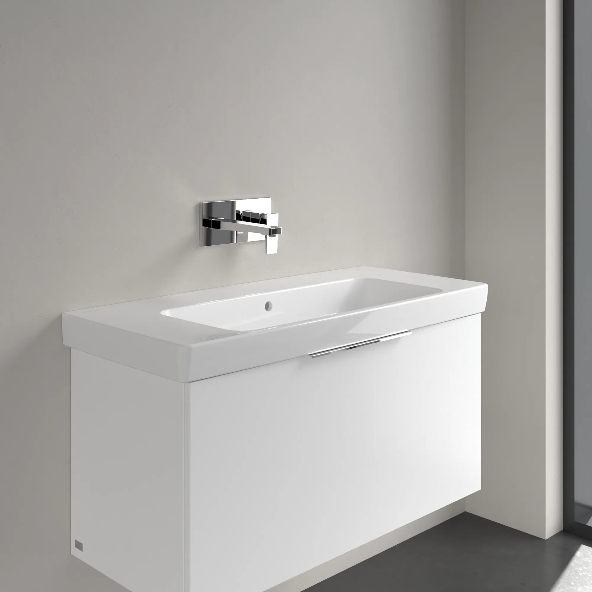 Villeroy & Boch Waschbecken „Architectura“ 1000 × 460 × 165 mm, ohne Hahnlochbohrung, für Becken mittig in Weiß Alpin Villeroy & Boch Waschbecken „Architectura“ 1000 × 460 × 165 mm, ohne Hahnlochbohrung, für Becken mittig in Weiß Alpin