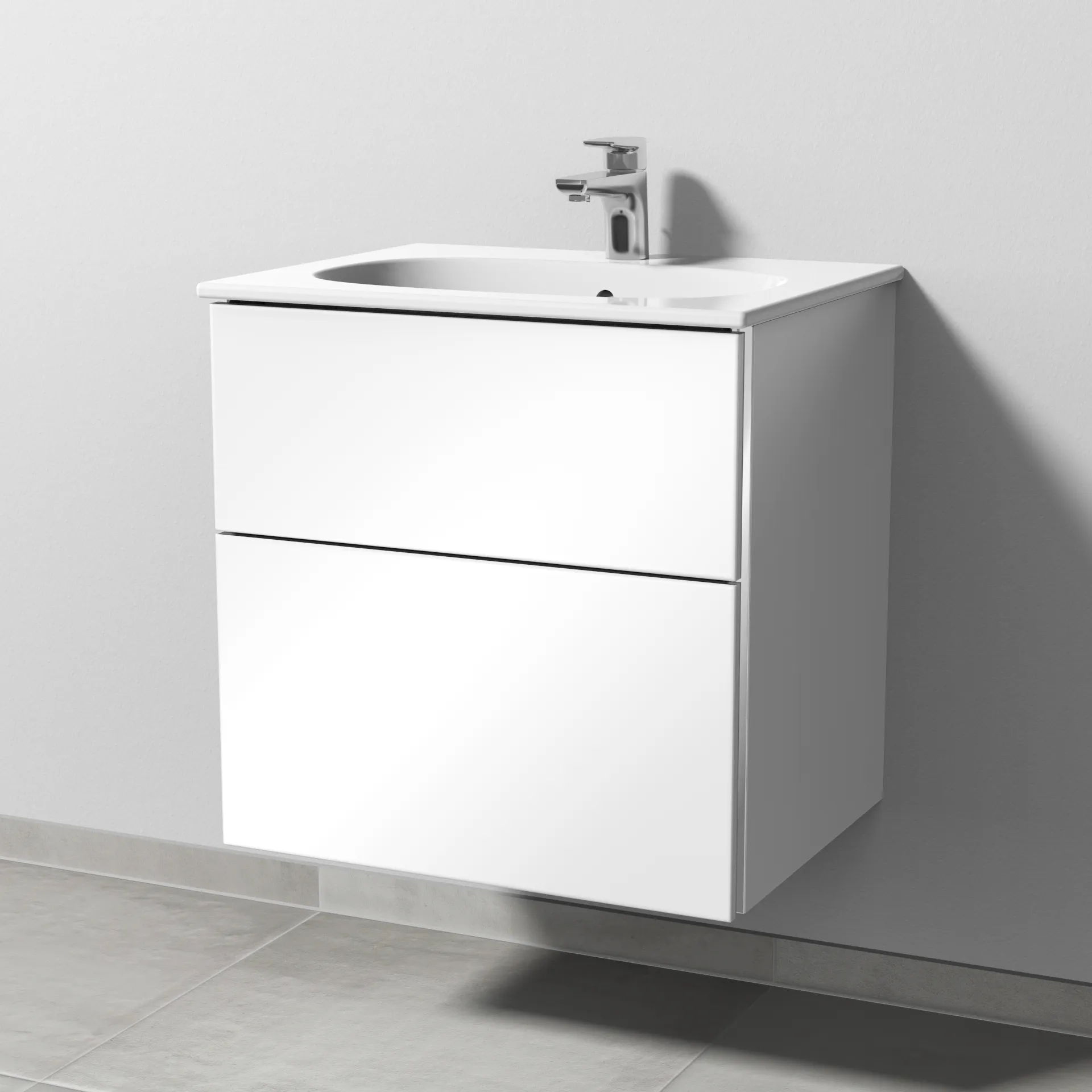 Sanipa Waschtischunterschrank „3way“ passend zu Keramik-Waschtische Acanto Slim von Geberit 580 × 582 × 467 mm in Weiß (glanz)