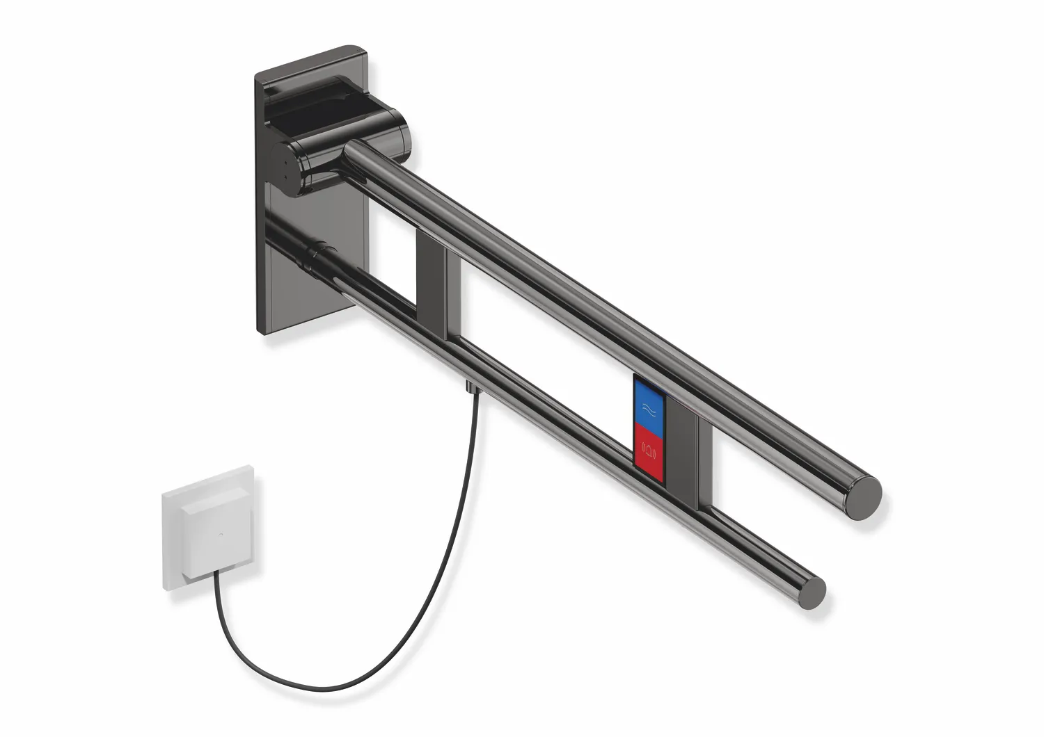 HEWI Stützklappgriff Duo, Design A, Edelstahl PVD, Ausladung 700 mm, links