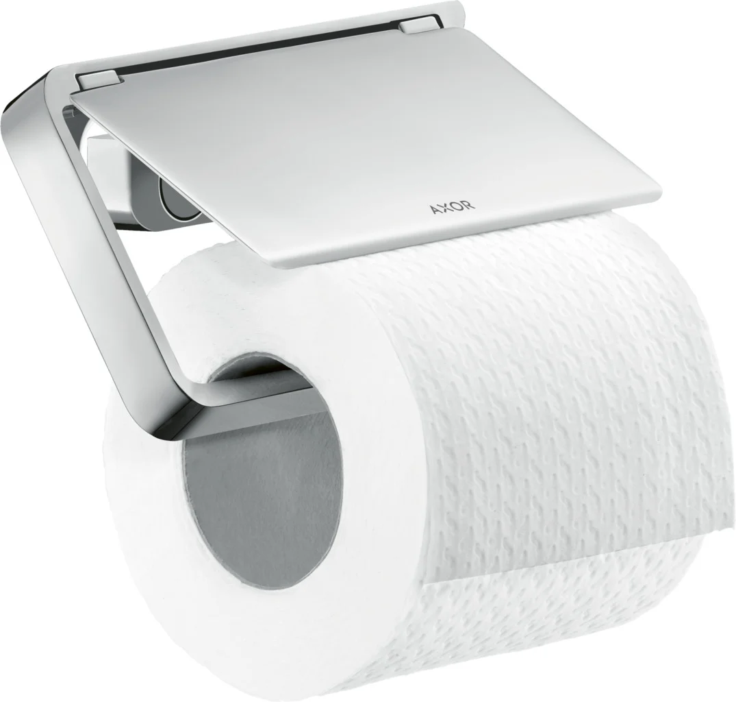 Hansgrohe AXOR Universal Softsquare Toilettenpapierhalter mit Deckel, Chrom, Wandmontage, spiegelverkehrt, kombinierbar mit Seifenschale und Ablage