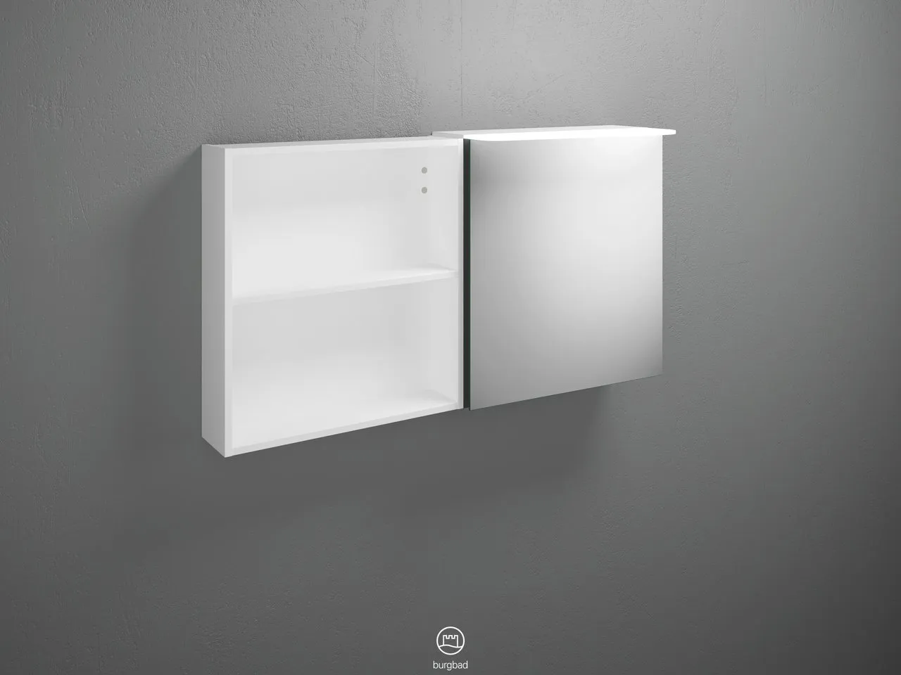 Burgbad Spiegelschrank Badu SFTW120, 310x1200x665 mm, beidseitig verspiegelt, LED-Aufsatzleuchte 4200 K, Schalter-Steckdosenelement