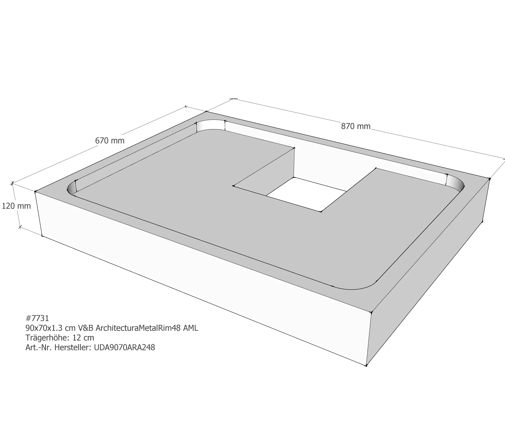 Duschwannenträger für Villeroy & Boch Architectura MetalRim 90 × 70 × 1,3 cm