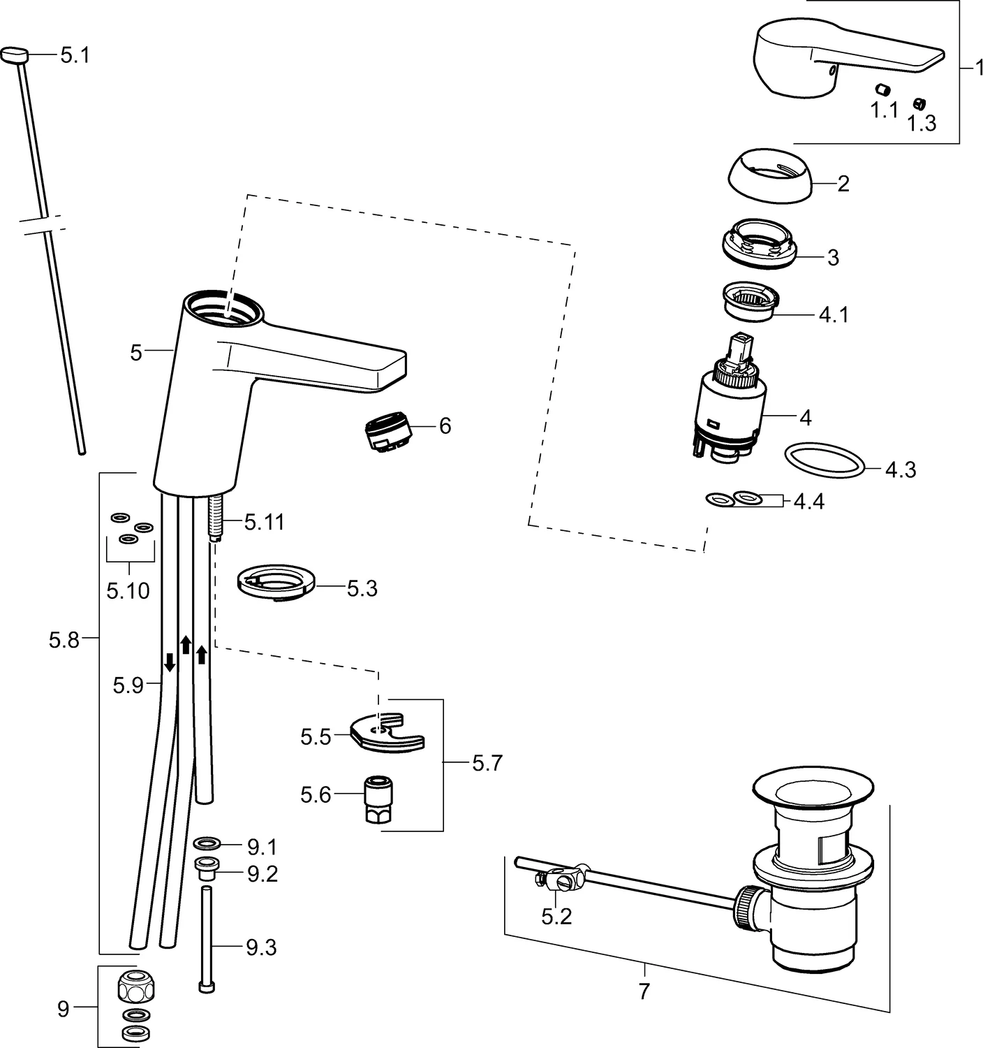 HansaTWIST Waschtischarmatur Einhebelmischer HansaTWIST 0913 Kupferrohr Zugstangenablaufgarnitur Ausladung 121 mm DN15 Chrom
