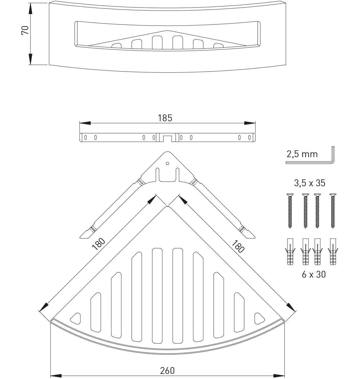 ASW Körbe AS Eckschwammkorb Edelstahlopti geschl. 260x180 mm