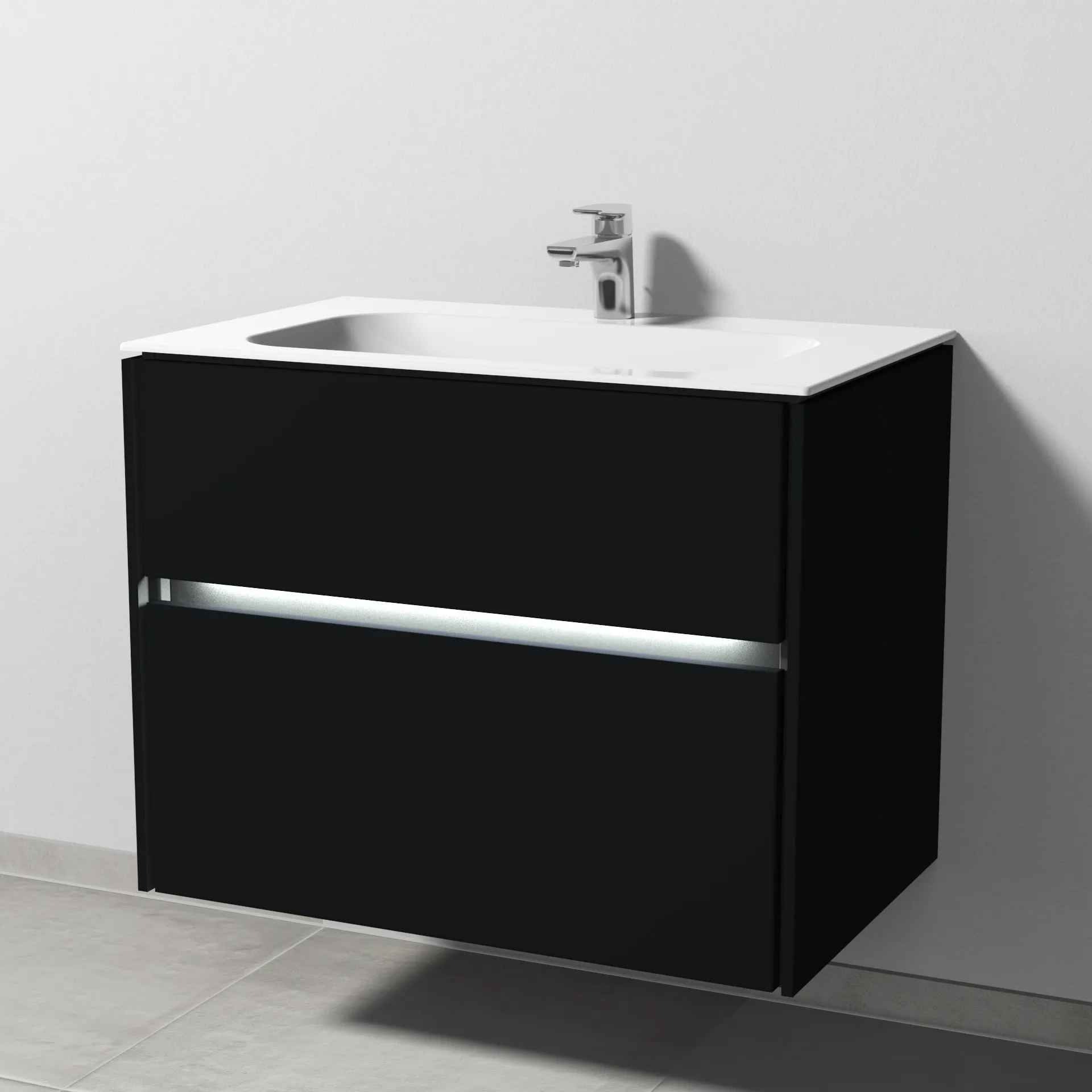 Keramik-Waschtisch-Set mit Waschtischunterschrank „Twiga“ 79 × 50 × 61 cm in Schwarz (matt), mit Hahnlochbohrung, mit Beleuchtung Keramik-Waschtisch-Set mit Waschtischunterschrank „Twiga“ 79 × 50 × 61 cm in Schwarz (matt), mit Hahnlochbohrung, mit Beleuchtung