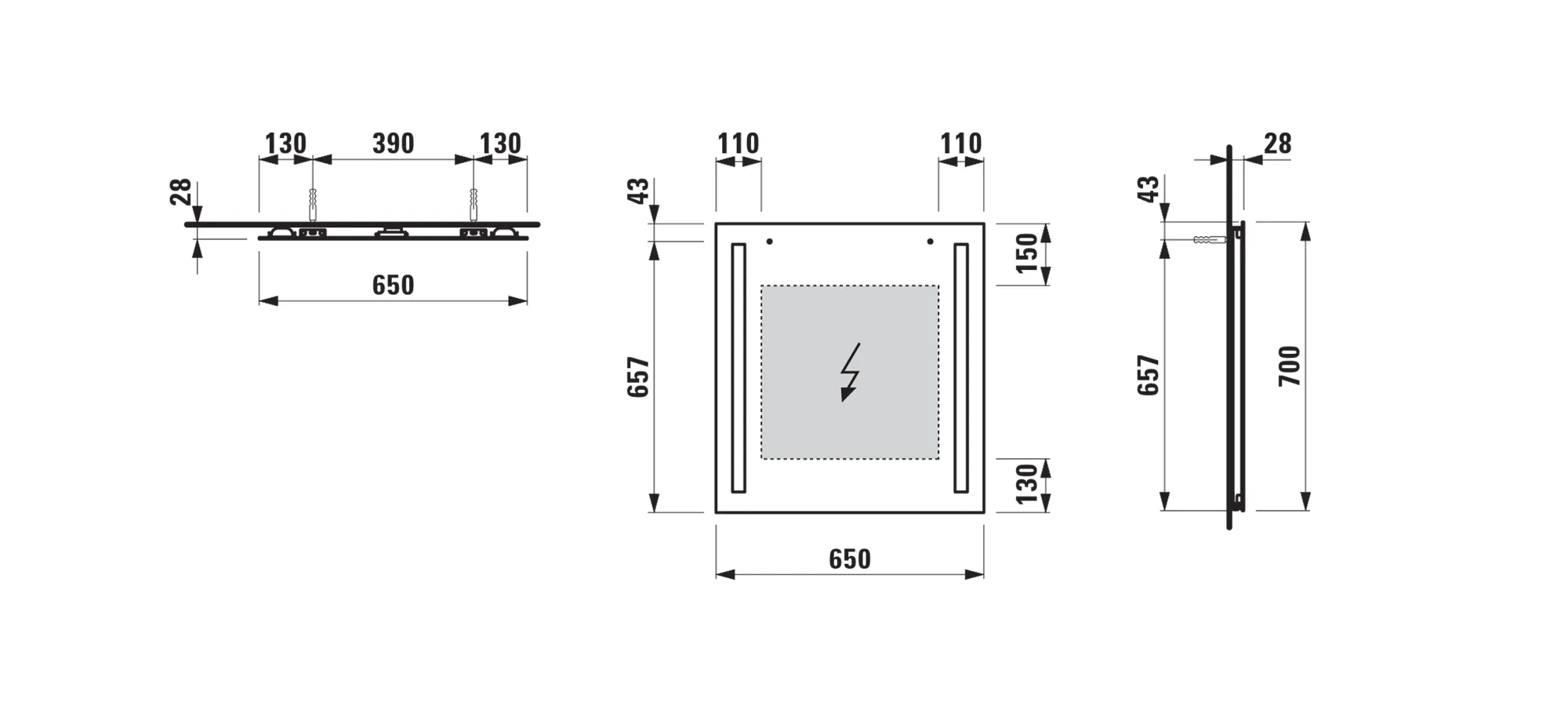 Laufen Spiegel LANI 650x28x700 mit 2 vertikal integrierten LED-Lichtelementen Laufen Spiegel LANI 650x28x700 mit 2 vertikal integrierten LED-Lichtelementen
