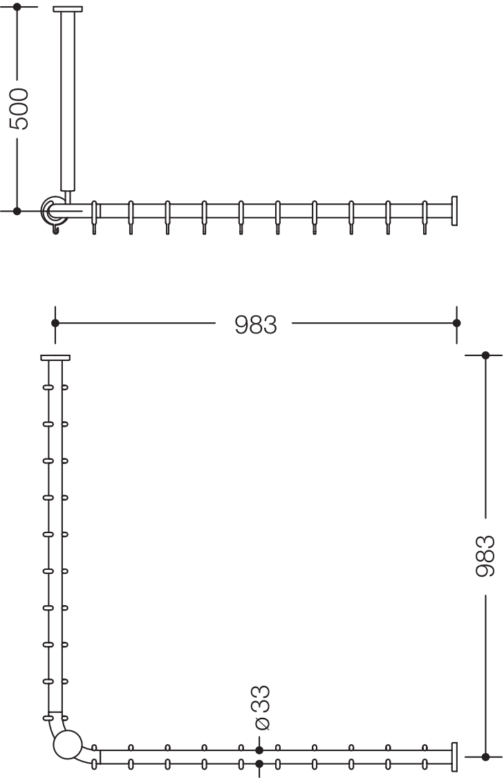 HEWI Duschvorhangstange „Serie 801“ 101,8 × 101,8 cm