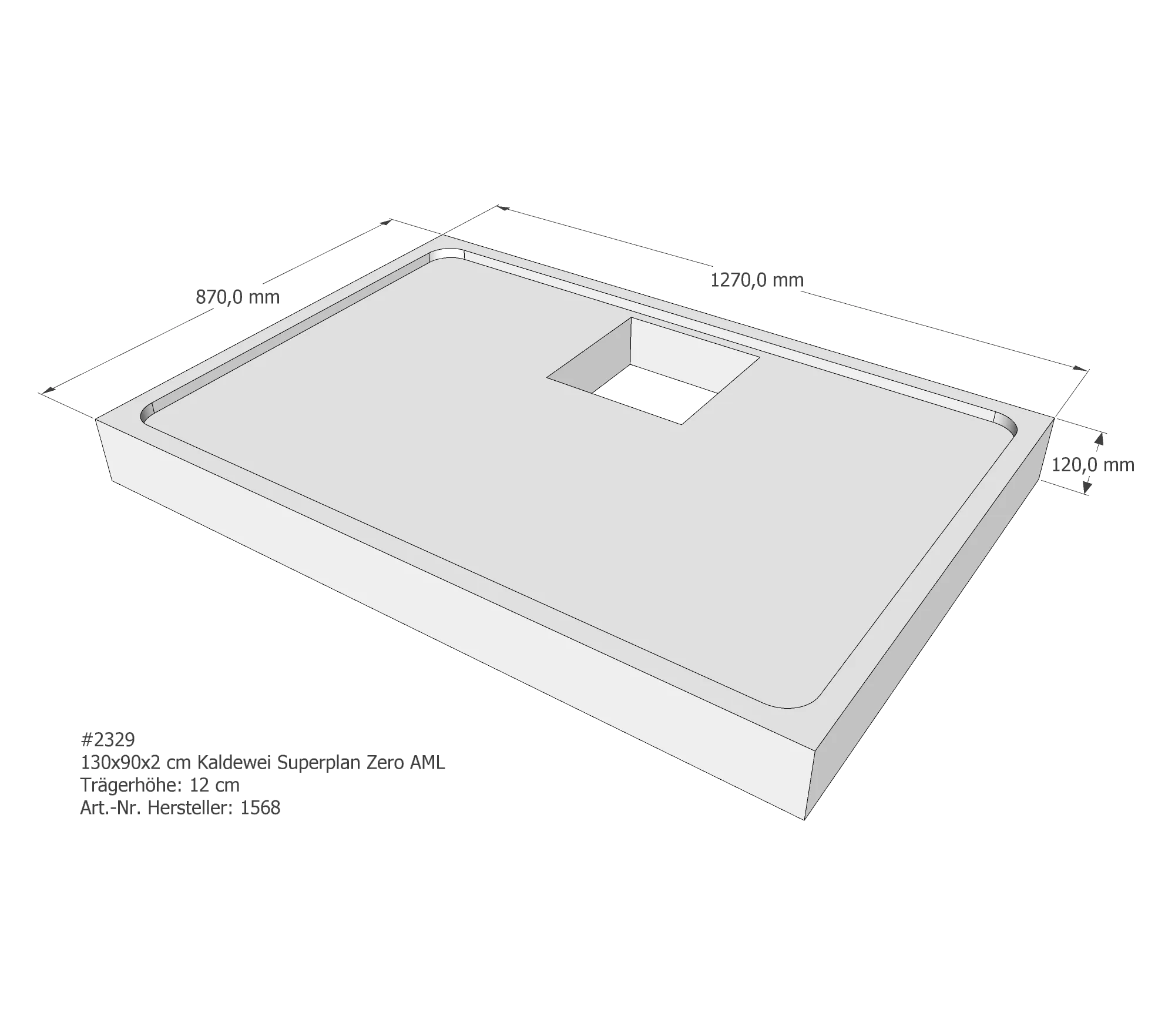 Duschwannenträger für Kaldewei Superplan Zero 130 × 90 × 2 cm