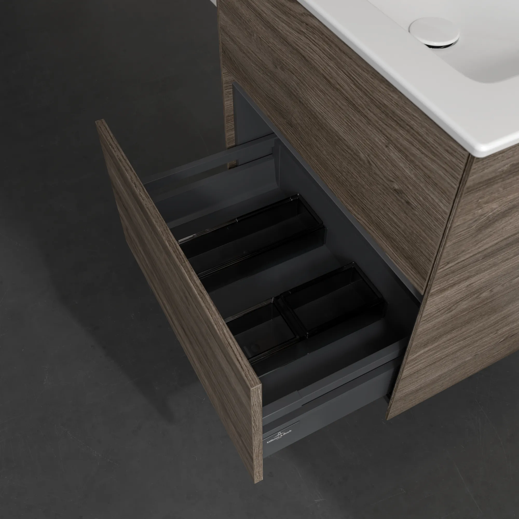 Villeroy & Boch Waschtischunterschrank „Collaro“ 611 × 610 × 480 mm Stone Oak, mit Beleuchtung, für Becken mittig