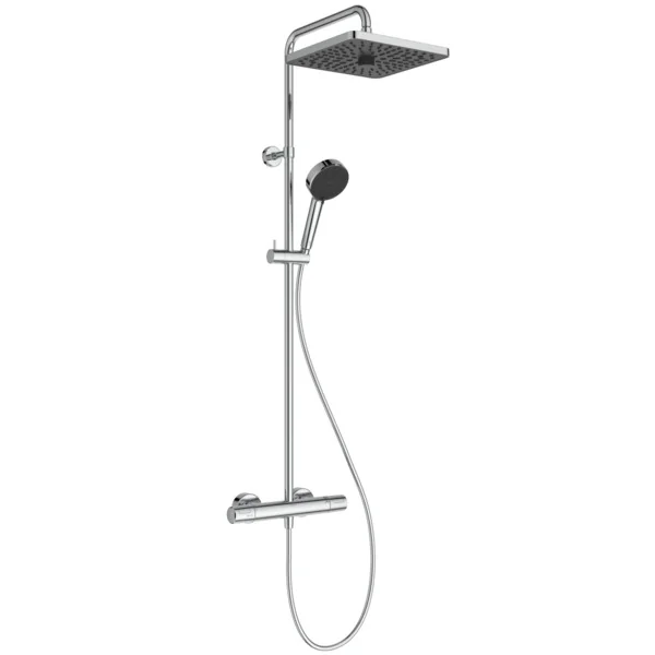 Ideal Standard Ceratherm T25+ Duschsystem mit eckiger Kopfbrause in Chrom, 8 Liter pro Minute Durchfluss Ideal Standard Ceratherm T25+ Duschsystem mit eckiger Kopfbrause in Chrom, 8 Liter pro Minute Durchfluss